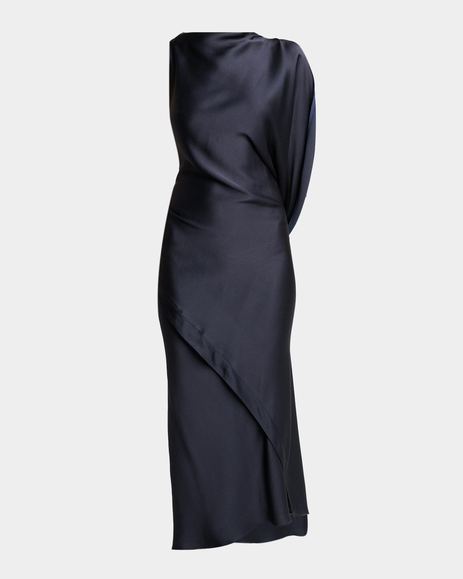 Victoria Beckham Kyra Satin Asymmetric Midi Dress, Midnight, Women's, 6 UK (2 US)