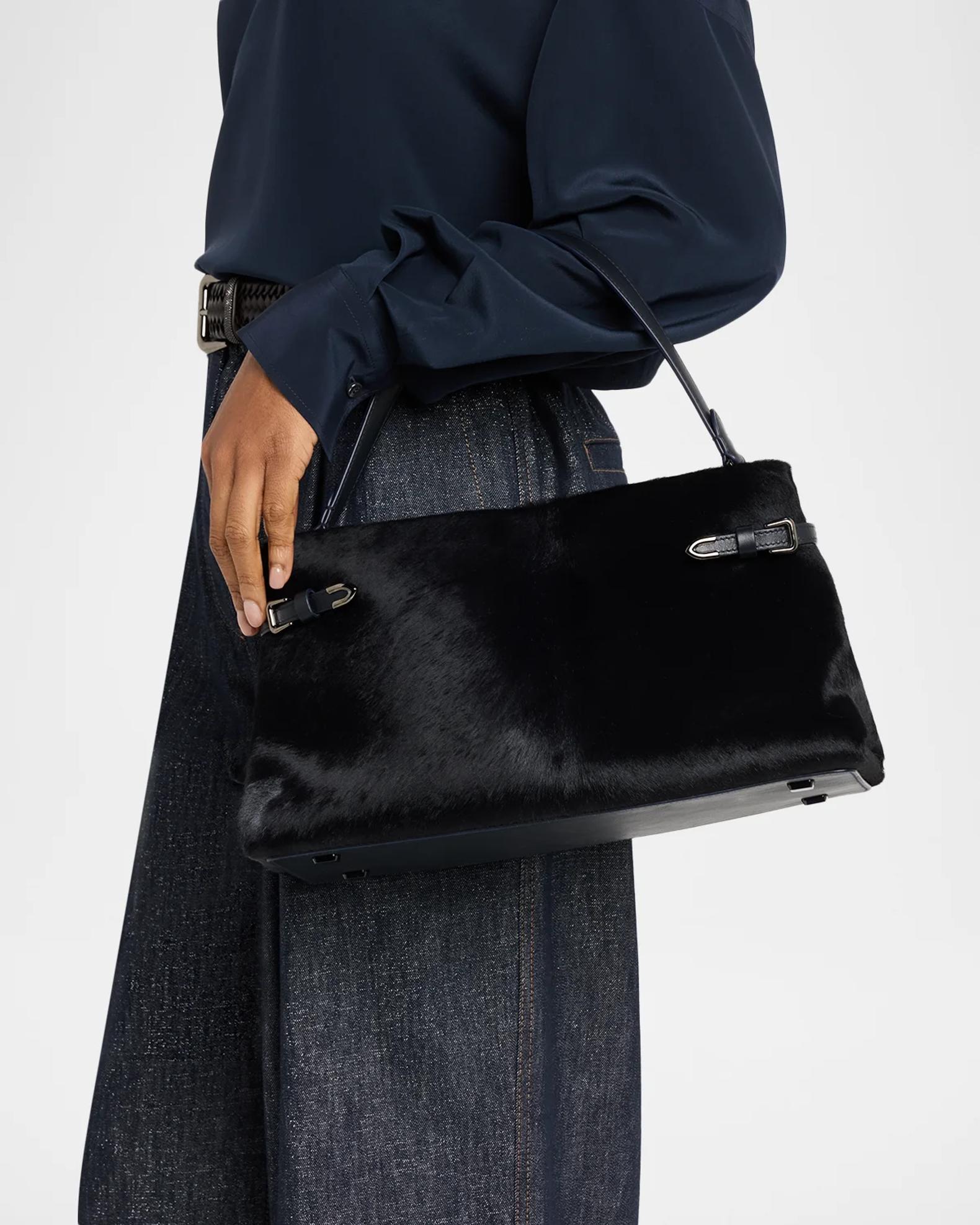 Brunello Cucinelli Pinched Calf Hair Top-Handle Bag | Neiman Marcus