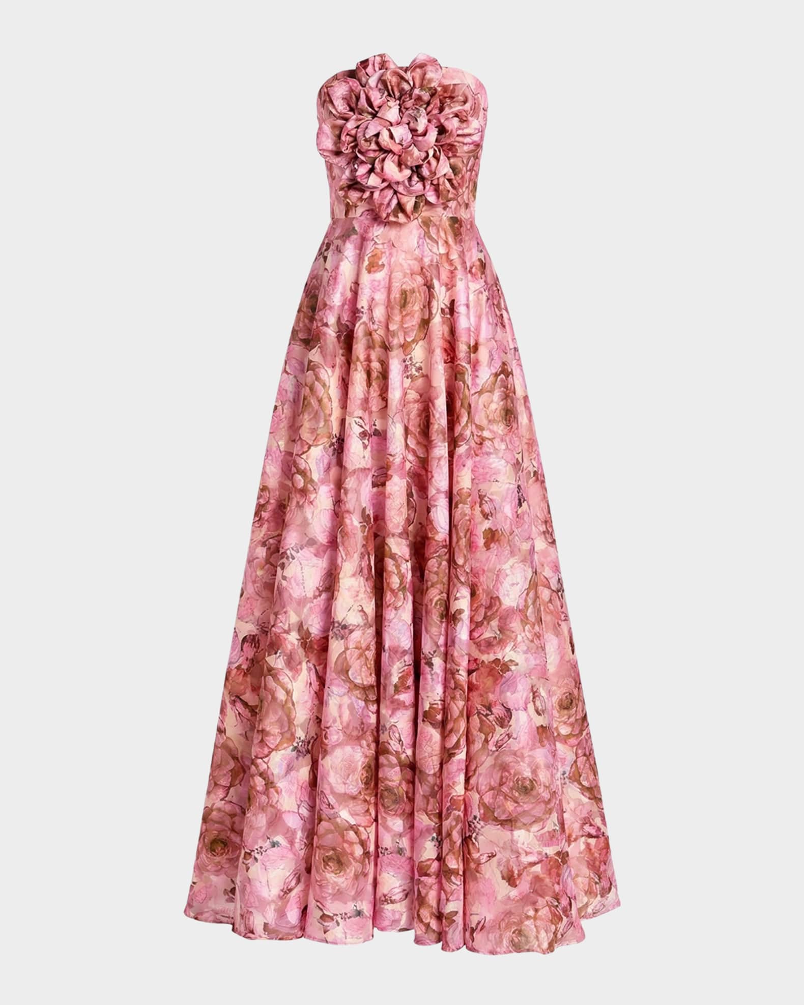 Mac Duggal Women's Strapless Floral Printed A-Line Gown With 3D Flower - Pink - Size 10 - Rose Multi