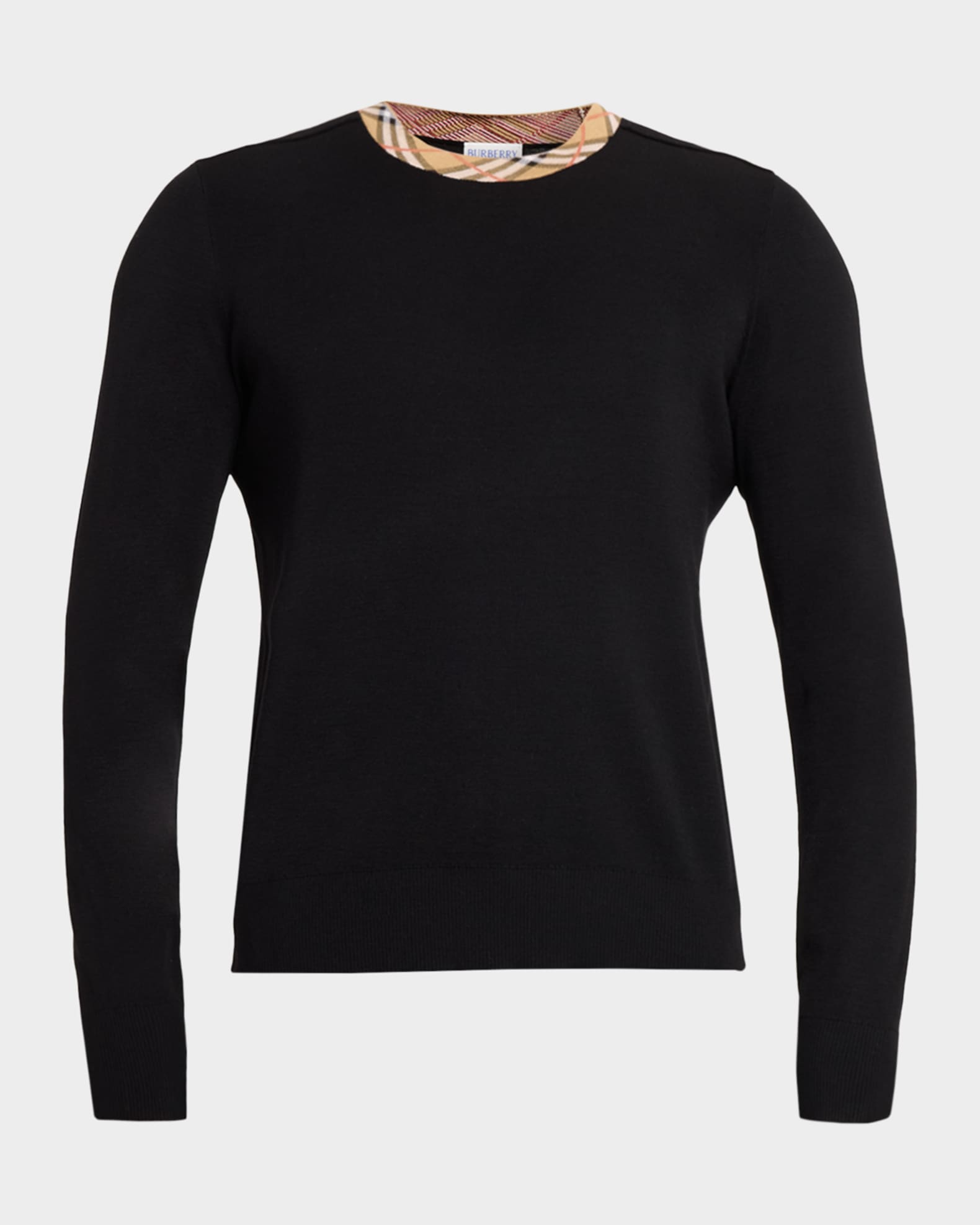 Burberry Men's Michael Crewneck-Check Wool Knit Sweater | Neiman
