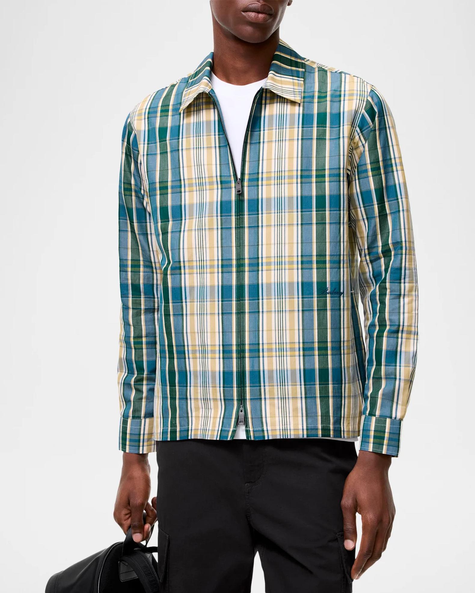 Burberry Men's Ollie Plaid Cotton-Linen Overshirt | Neiman Marcus