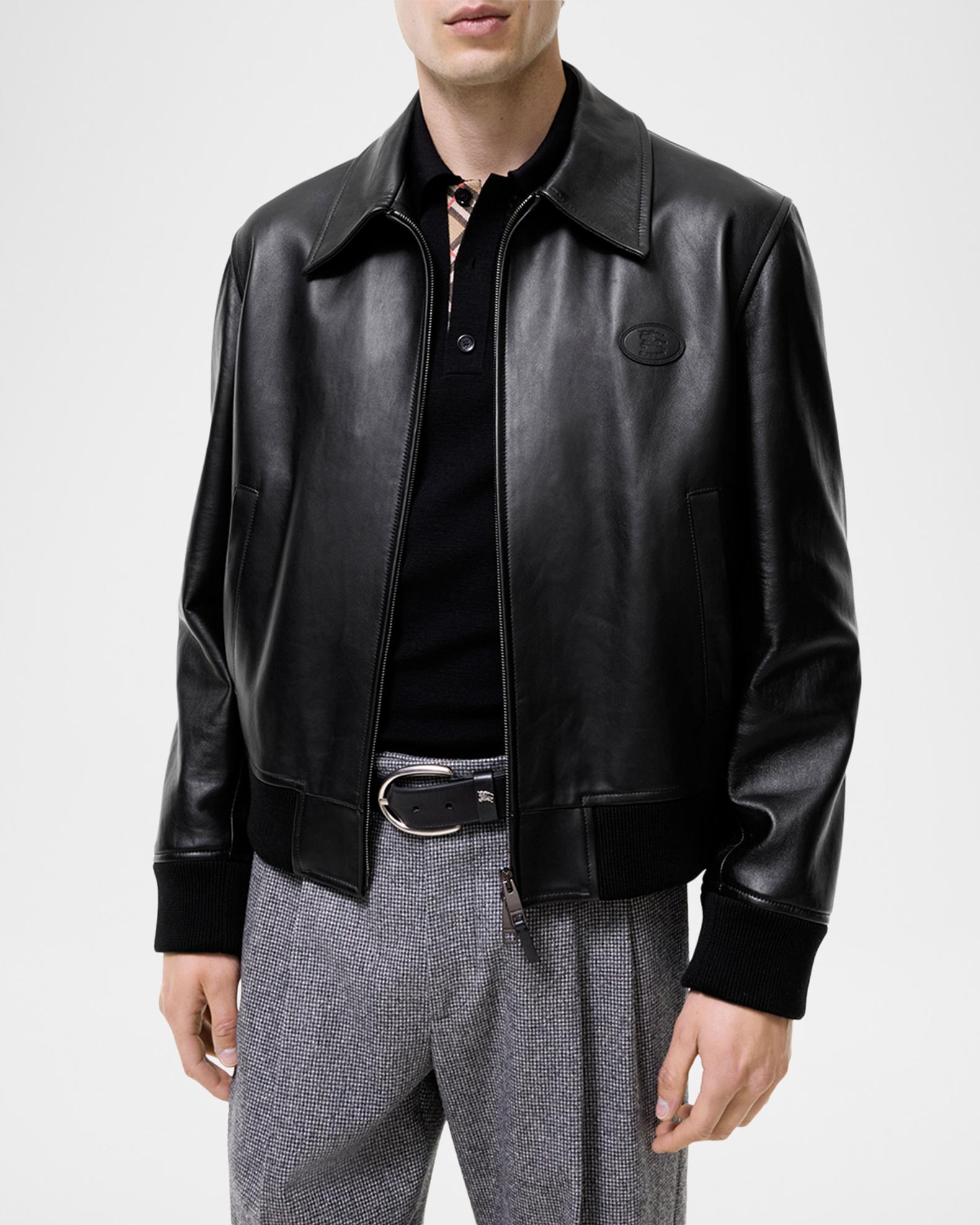 Burberry Men's Bloomsbury EKD Full-Zip Leather Jacket | Neiman Marcus
