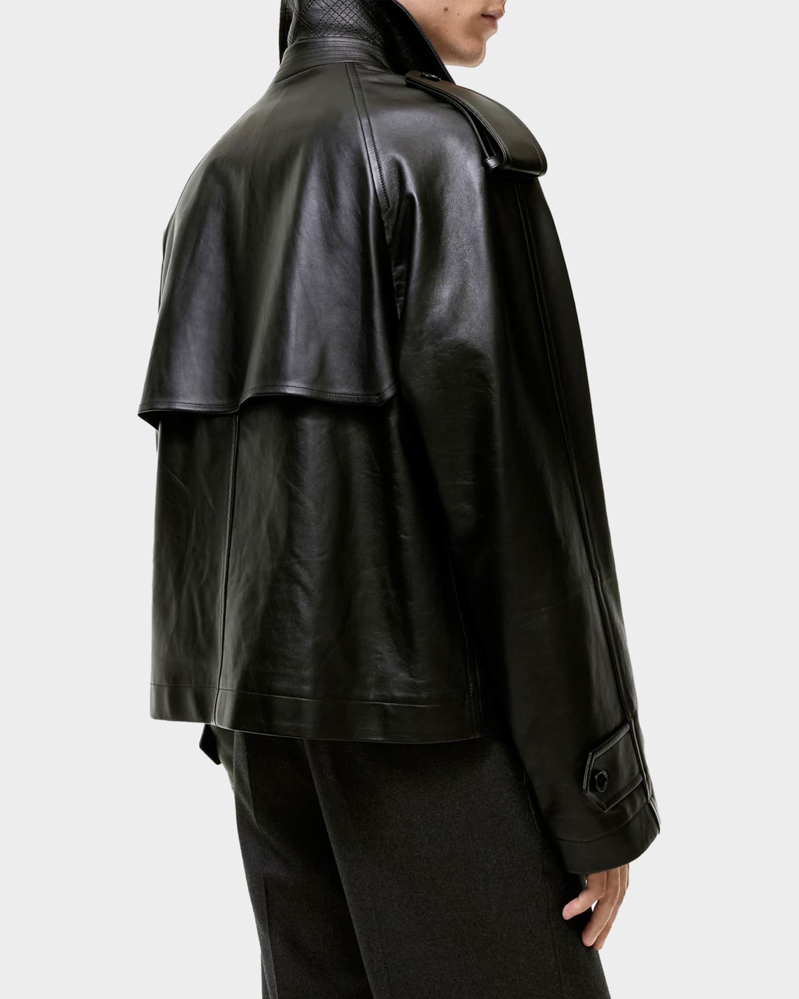 Burberry Men's Leadenham Double-Breasted Leather Jacket | Neiman