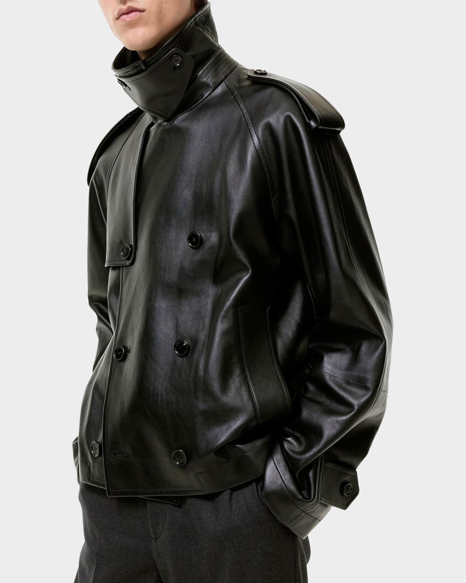 Burberry Men's Leadenham Double-Breasted Leather Jacket | Neiman