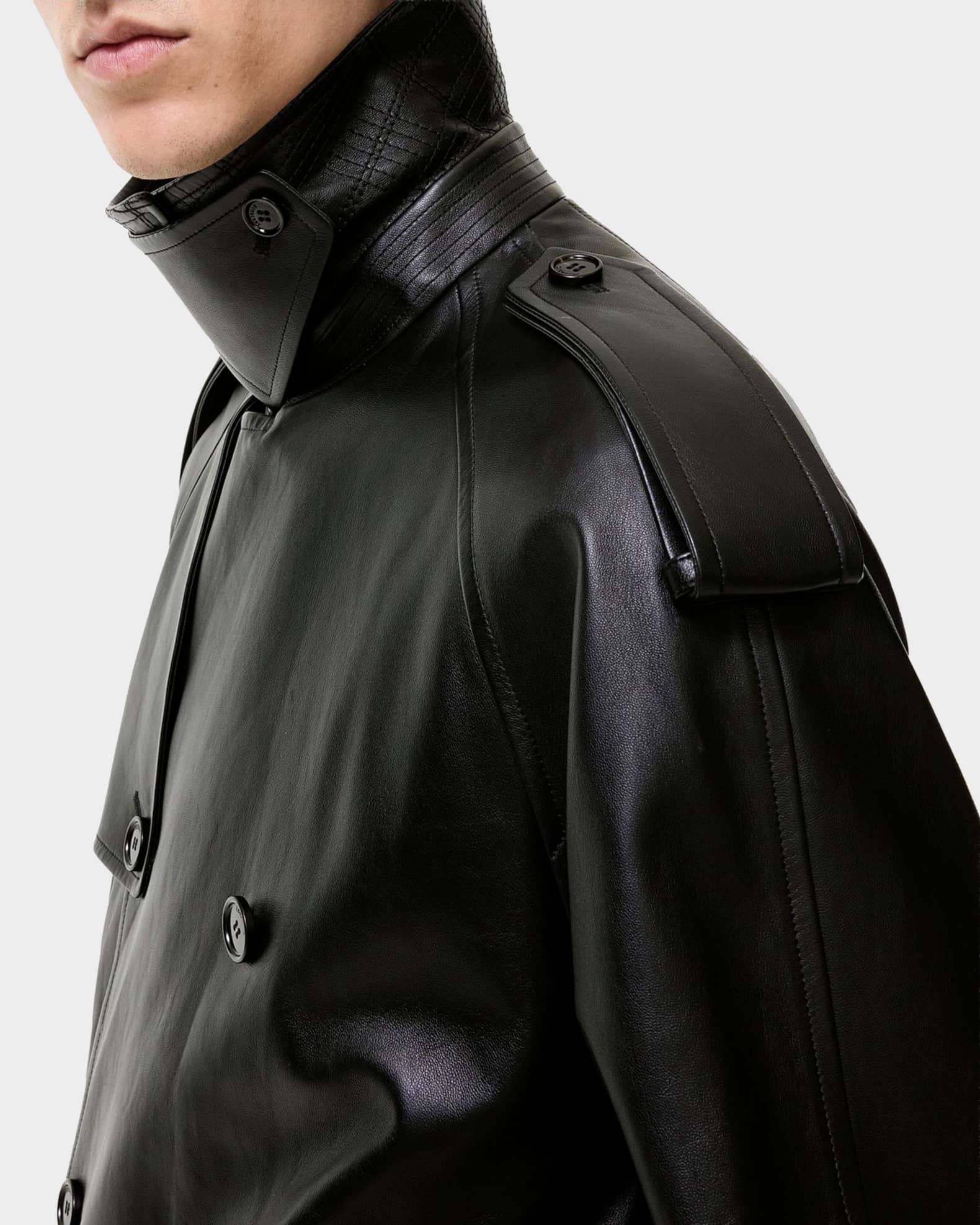 Burberry Men's Leadenham Double-Breasted Leather Jacket | Neiman