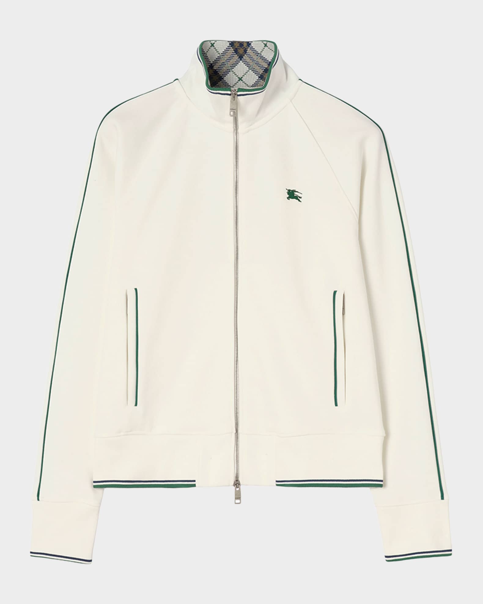 BURBERRY ホワイト スイングトップ Burberry Men's Torric Check-Taped Jersey Jacket | Neiman Marcus