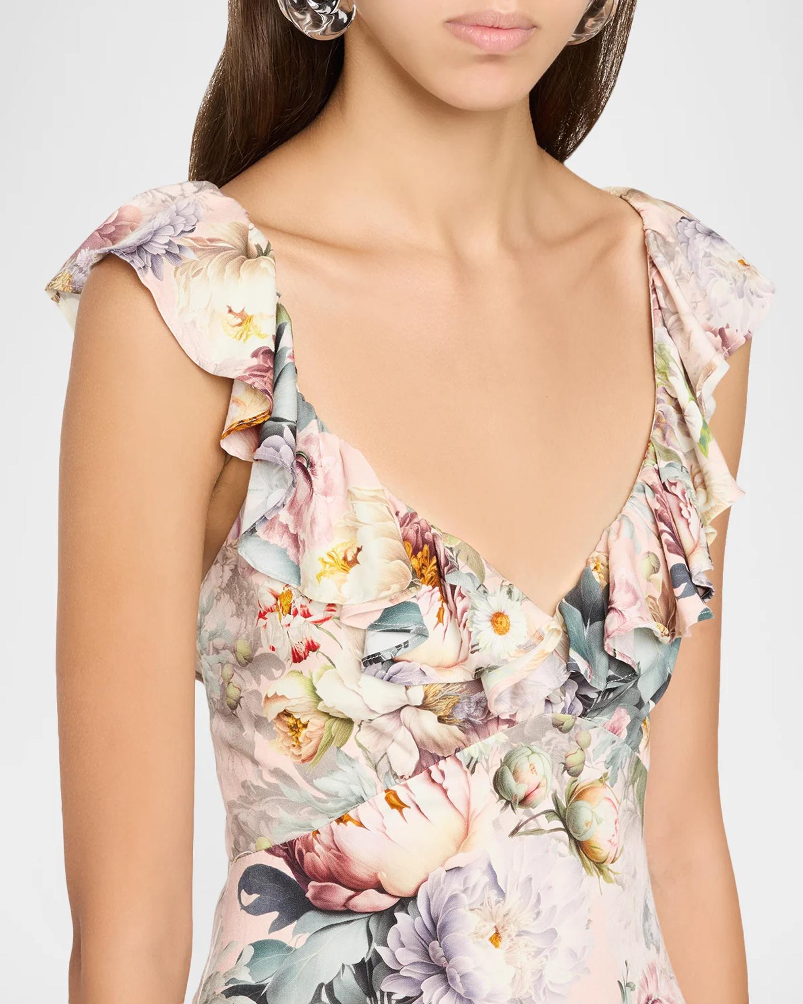 ALICE + OLIVIA Gemma Ruffle-Trim Floral Maxi Dress | Neiman Marcus