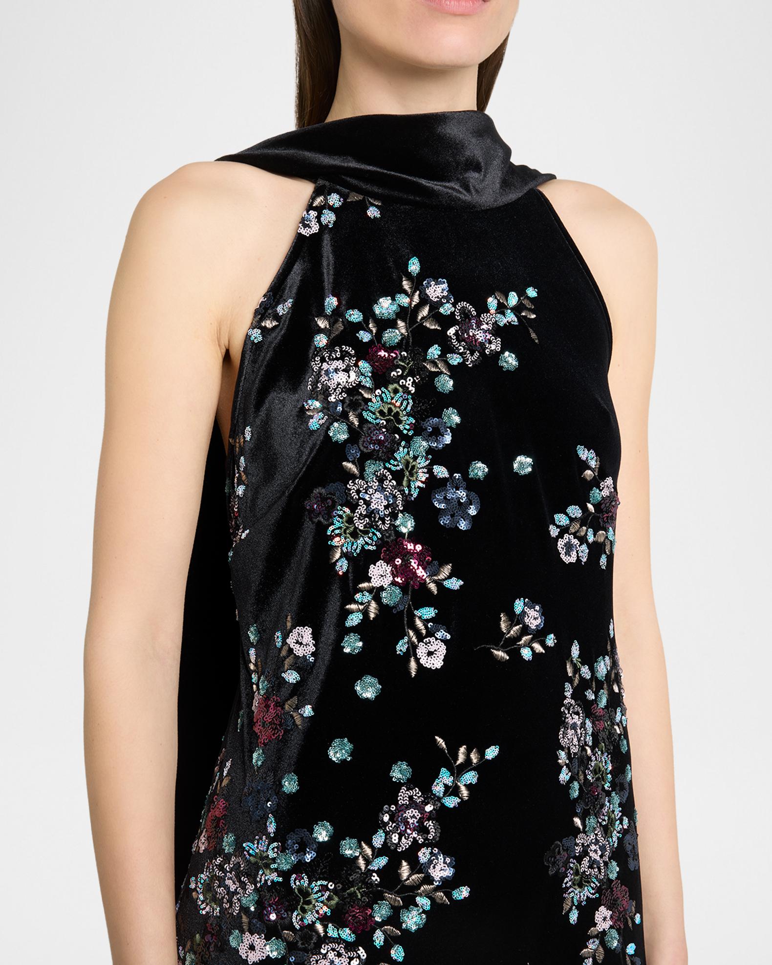 Talbot Runhof Sequin Bloom Velvet Neck-Scarf Halter Gown | Neiman Marcus