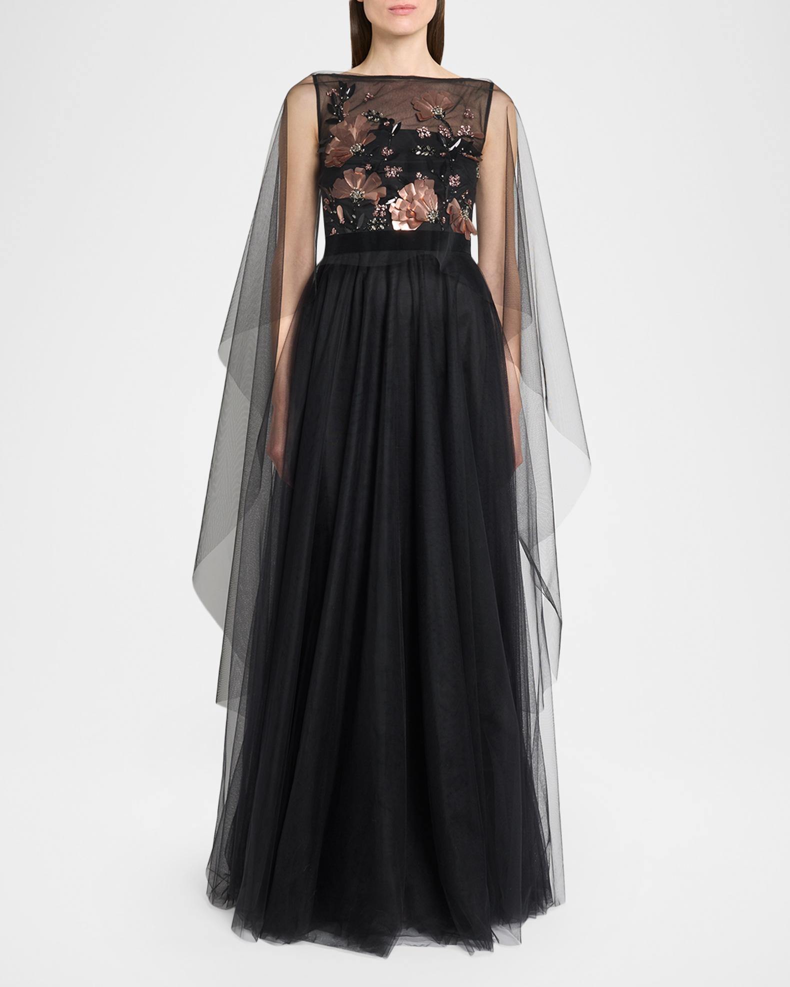 Talbot Runhof Embroidered Tulle Cape Ball Gown | Neiman Marcus