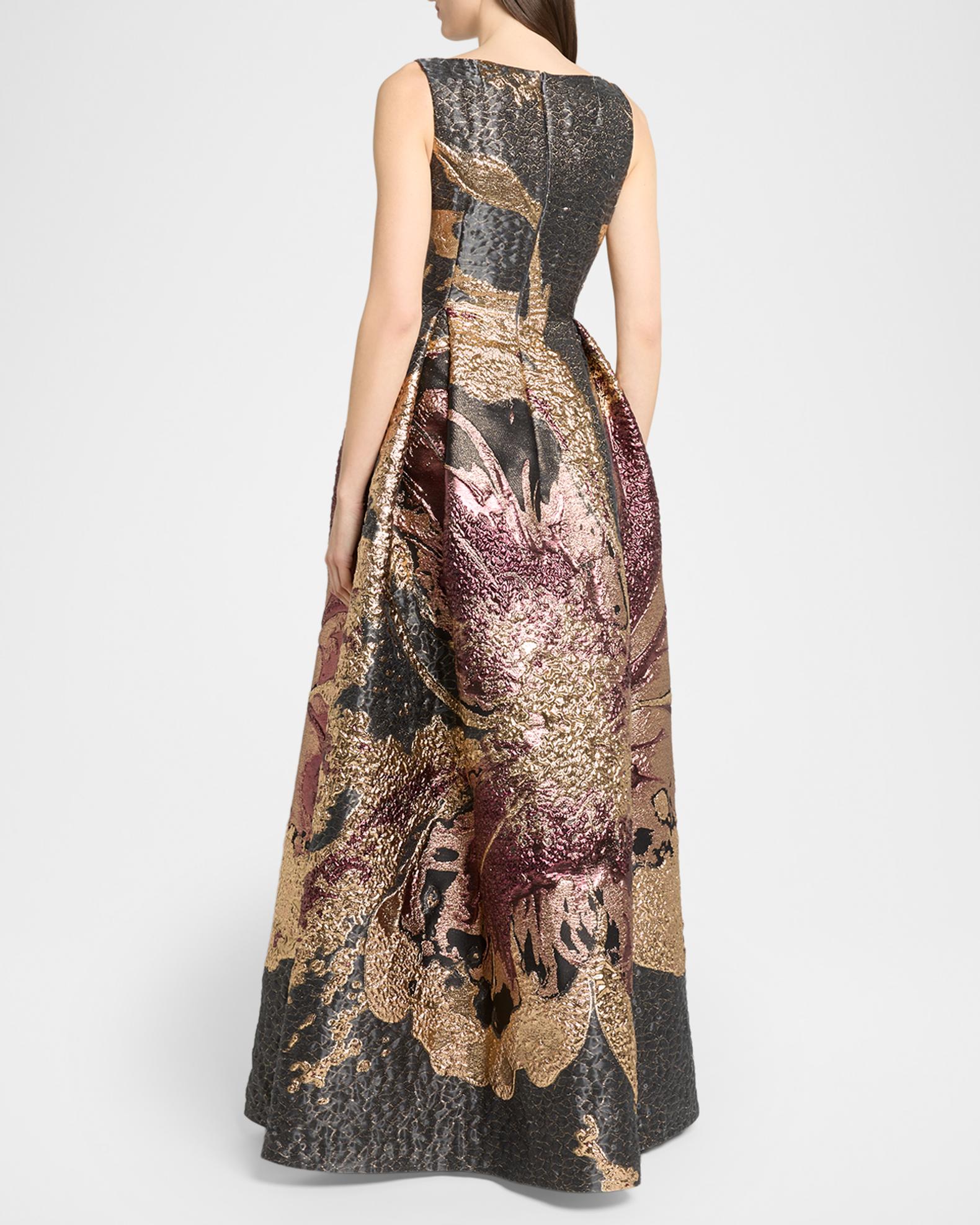 Talbot Runhof Metallic Magnolia Jacquard Pleated Ball Gown | Neiman Marcus
