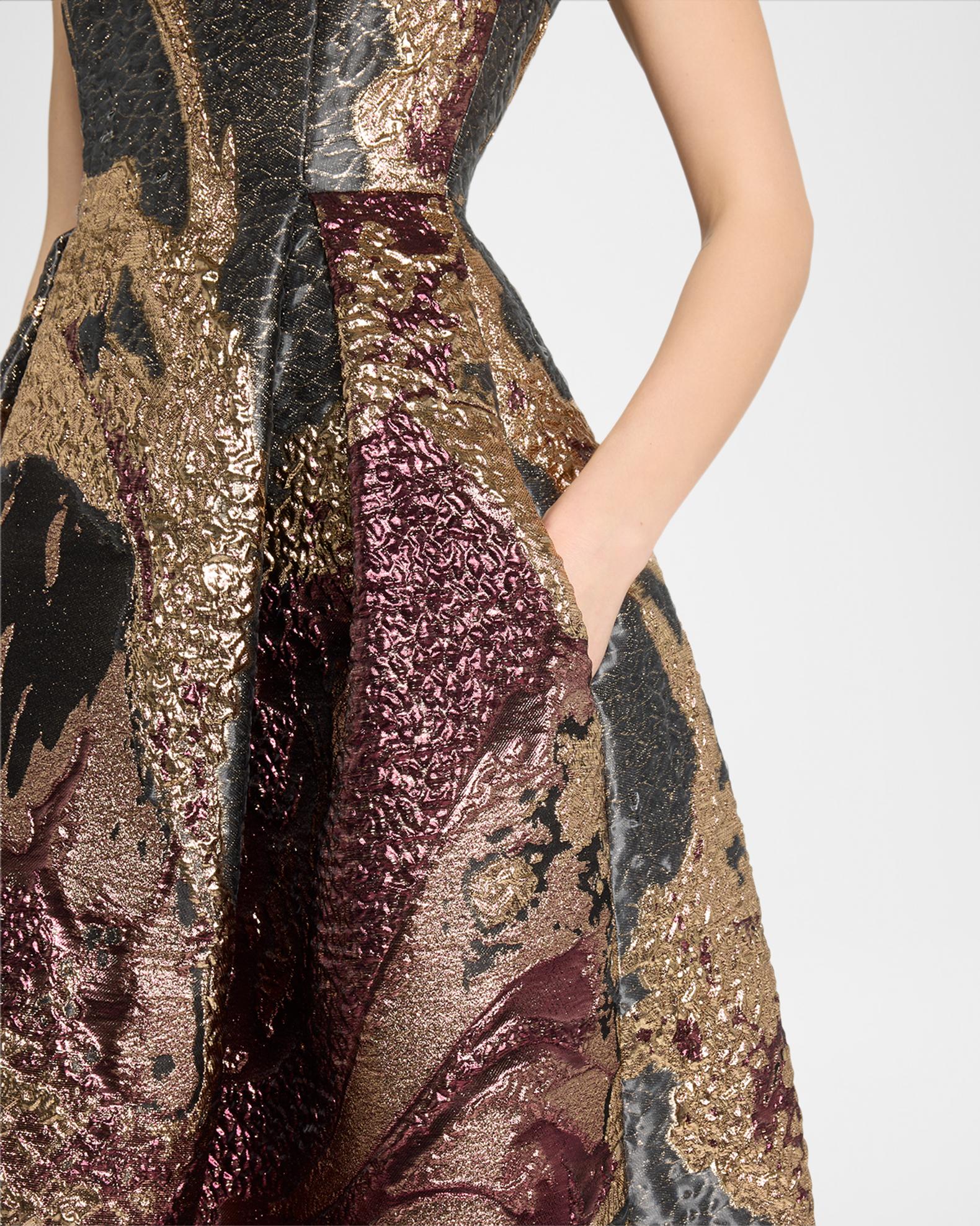 Talbot Runhof Metallic Magnolia Jacquard Pleated Ball Gown | Neiman Marcus