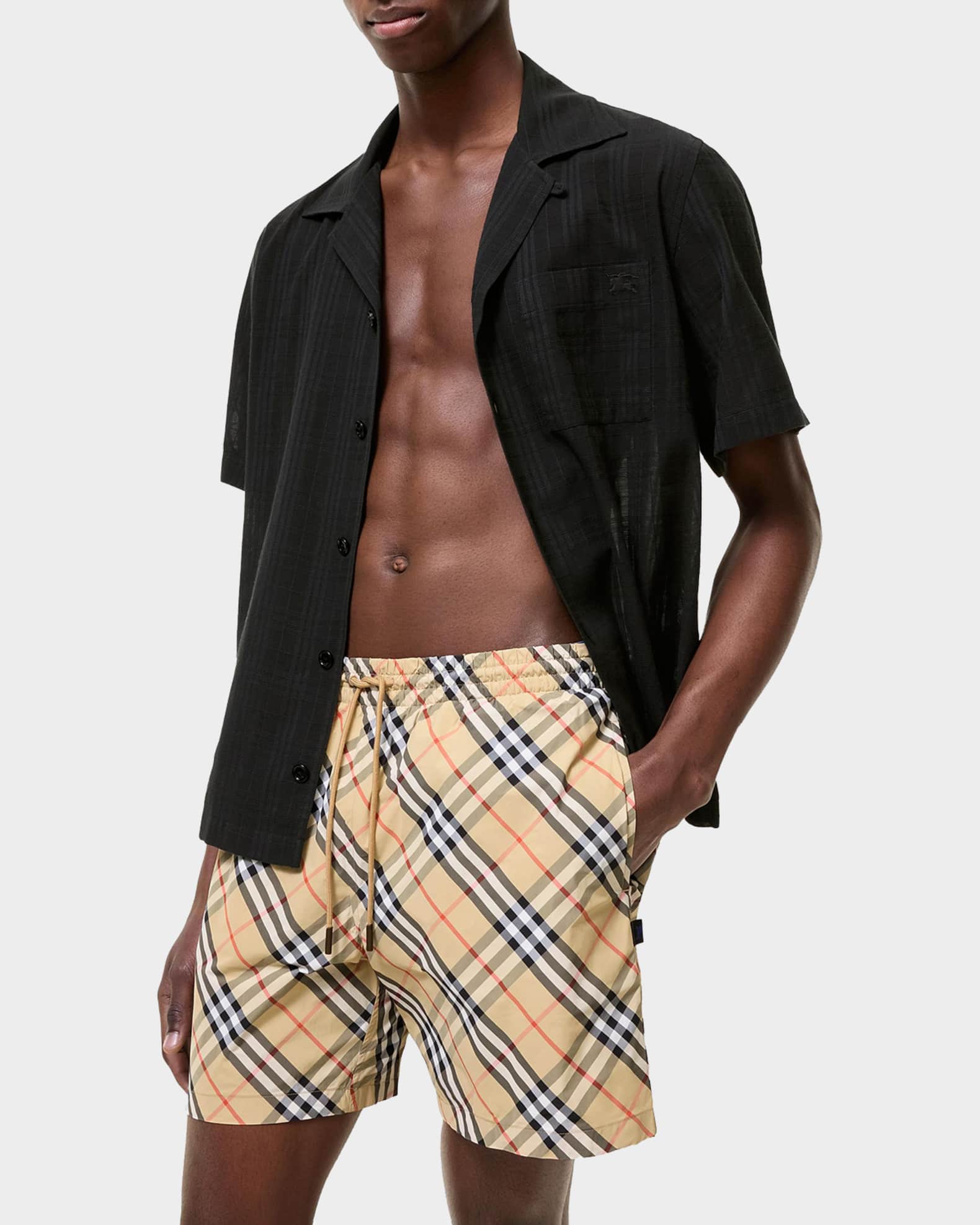 Burberry Men's Check Woven Drawstring Swim Shorts | Neiman Marcus