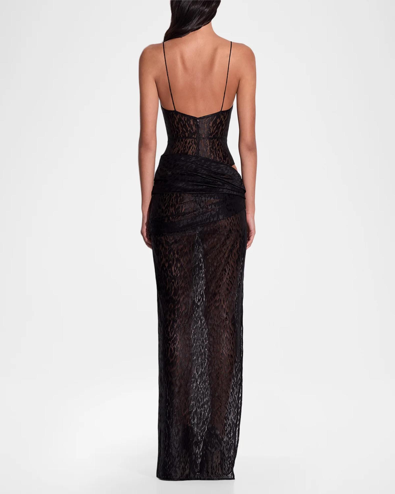 Alex Perry Leopard Burnout Asymmetric Draped Column Bikini Gown ...