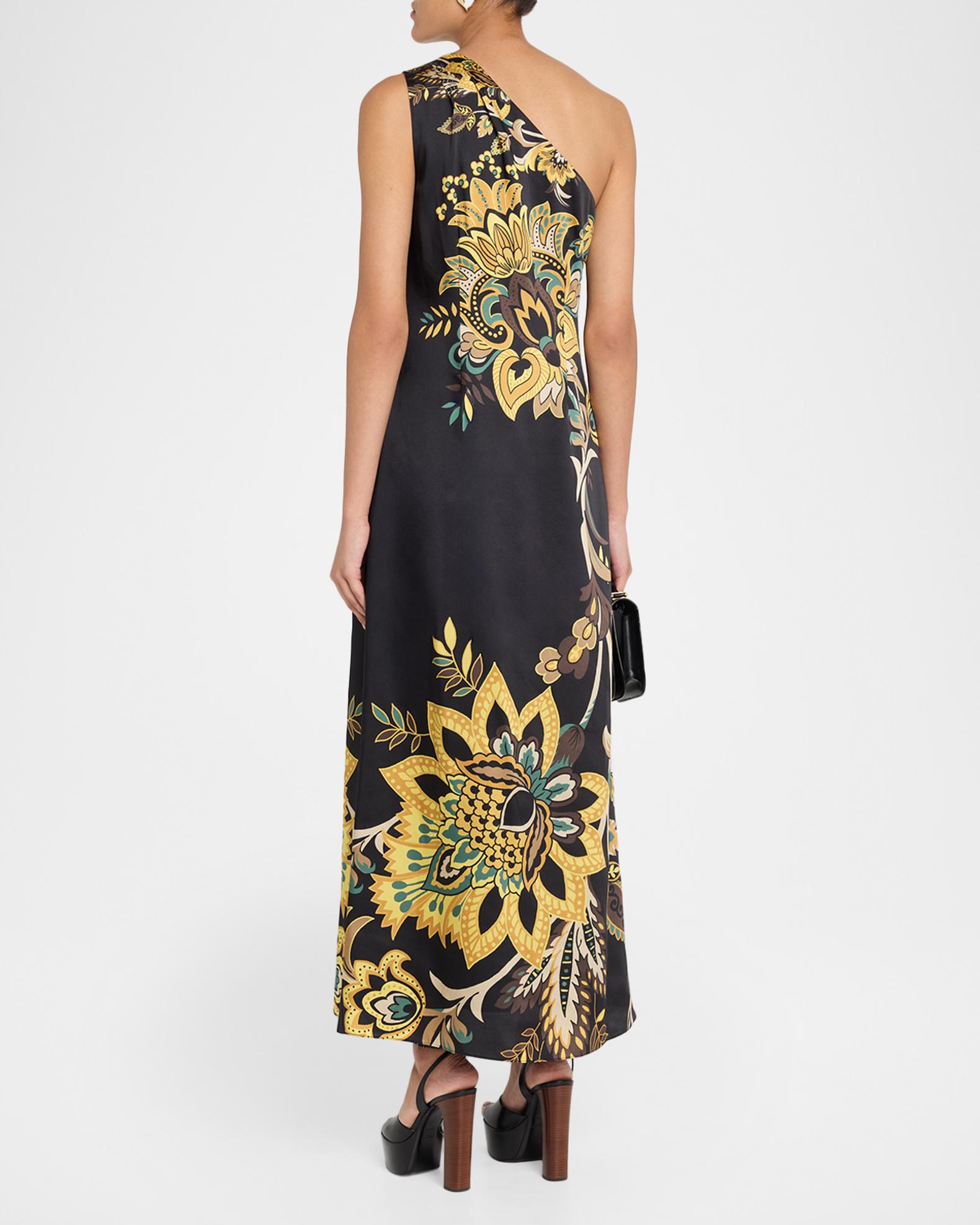 elie tahari gold dress Women's The Addison Floral One-Shoulder Maxi - Sunray Floral Print CATEGORY: DRESSWEAR