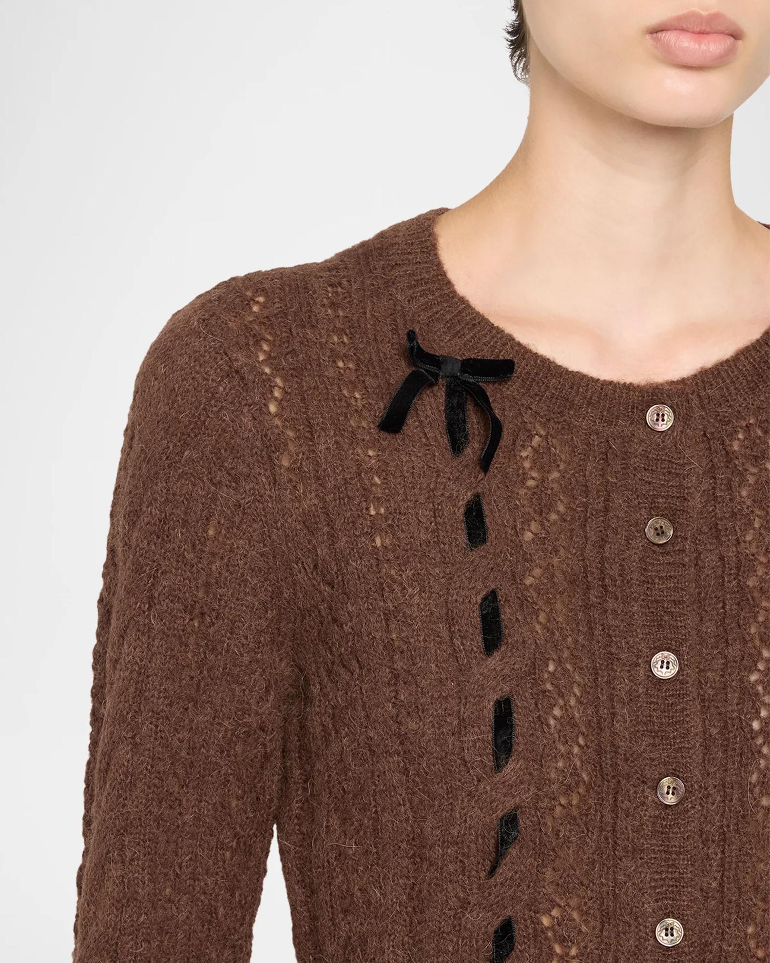 LoveShackFancy Dione Cable-Knit Crewneck Cardigan | Neiman Marcus