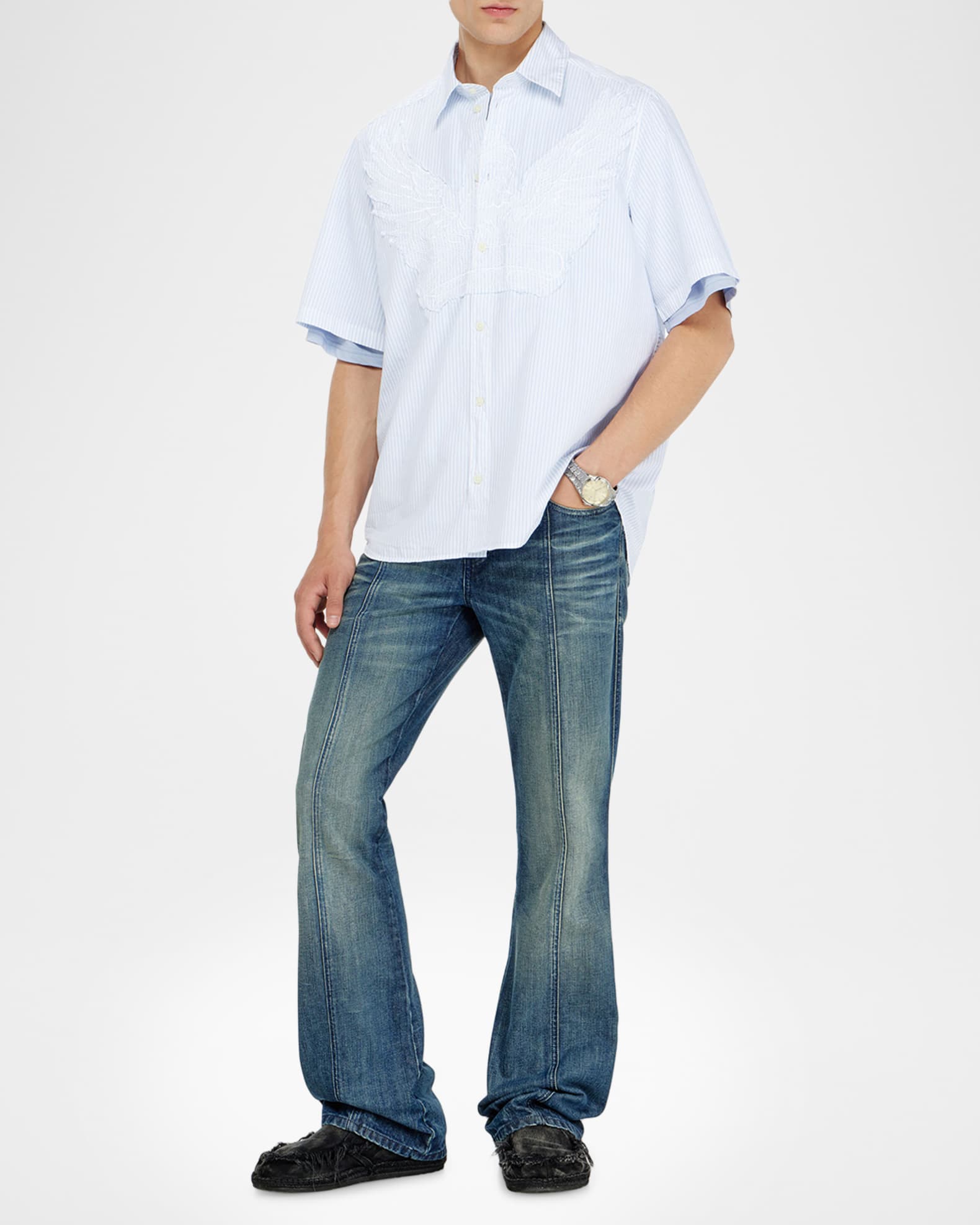 Diesel Men's Simply Stripe Phoenix-Embroidered Short-Sleeve Shirt