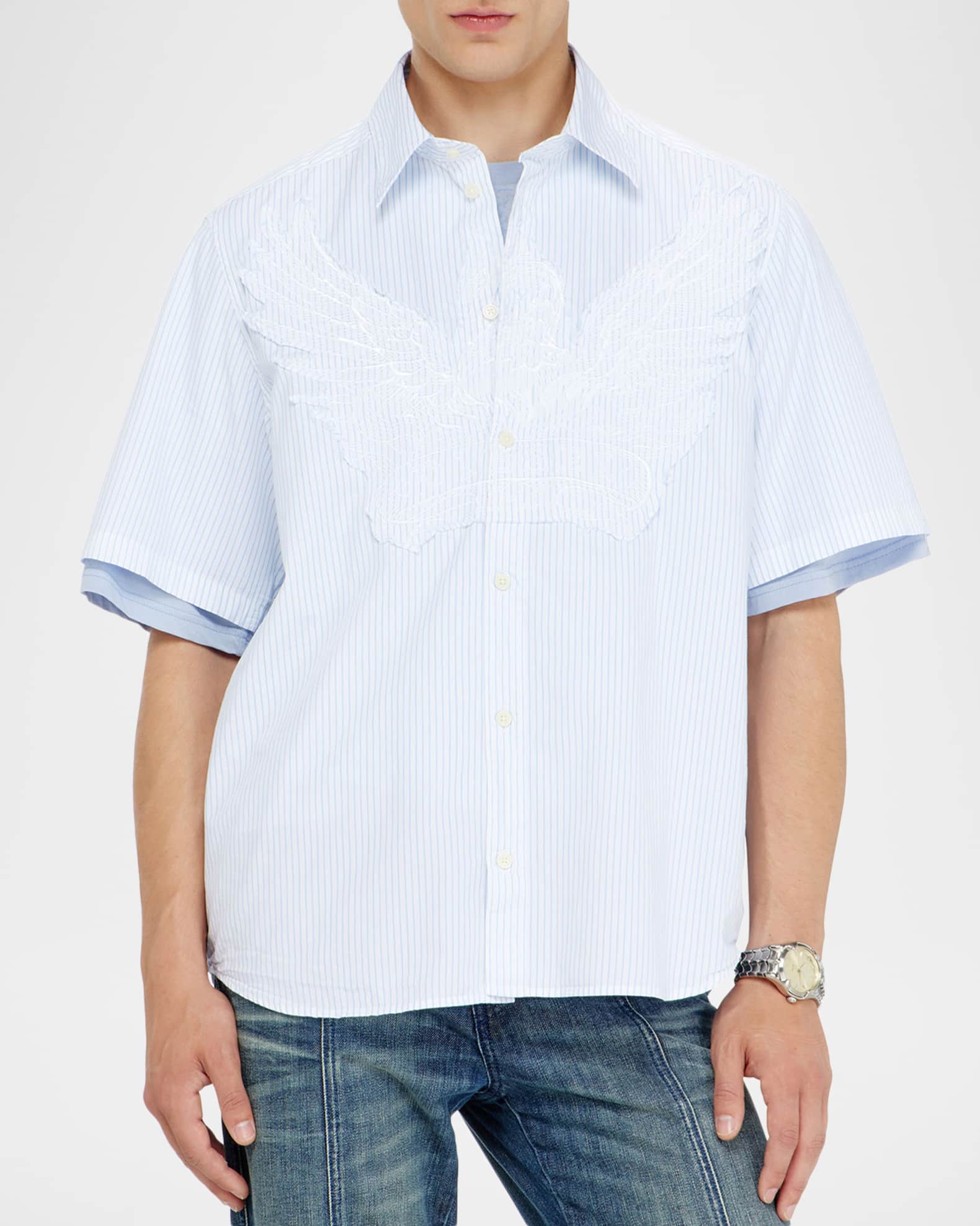 Diesel Men's Simply Stripe Phoenix-Embroidered Short-Sleeve Shirt