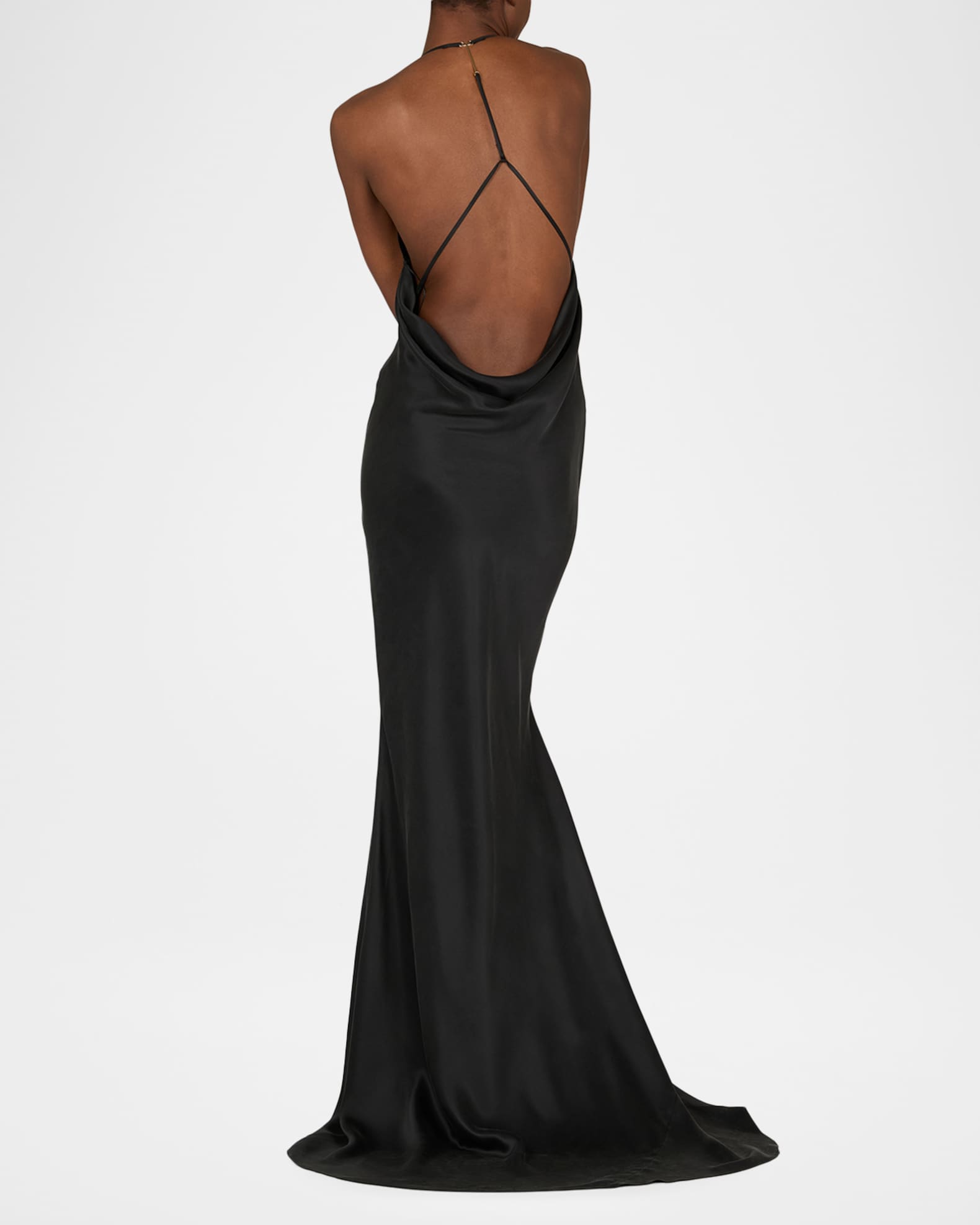 tom ford backless dress Peach-Feel Silk Backless Trumpet Silhouette In Black