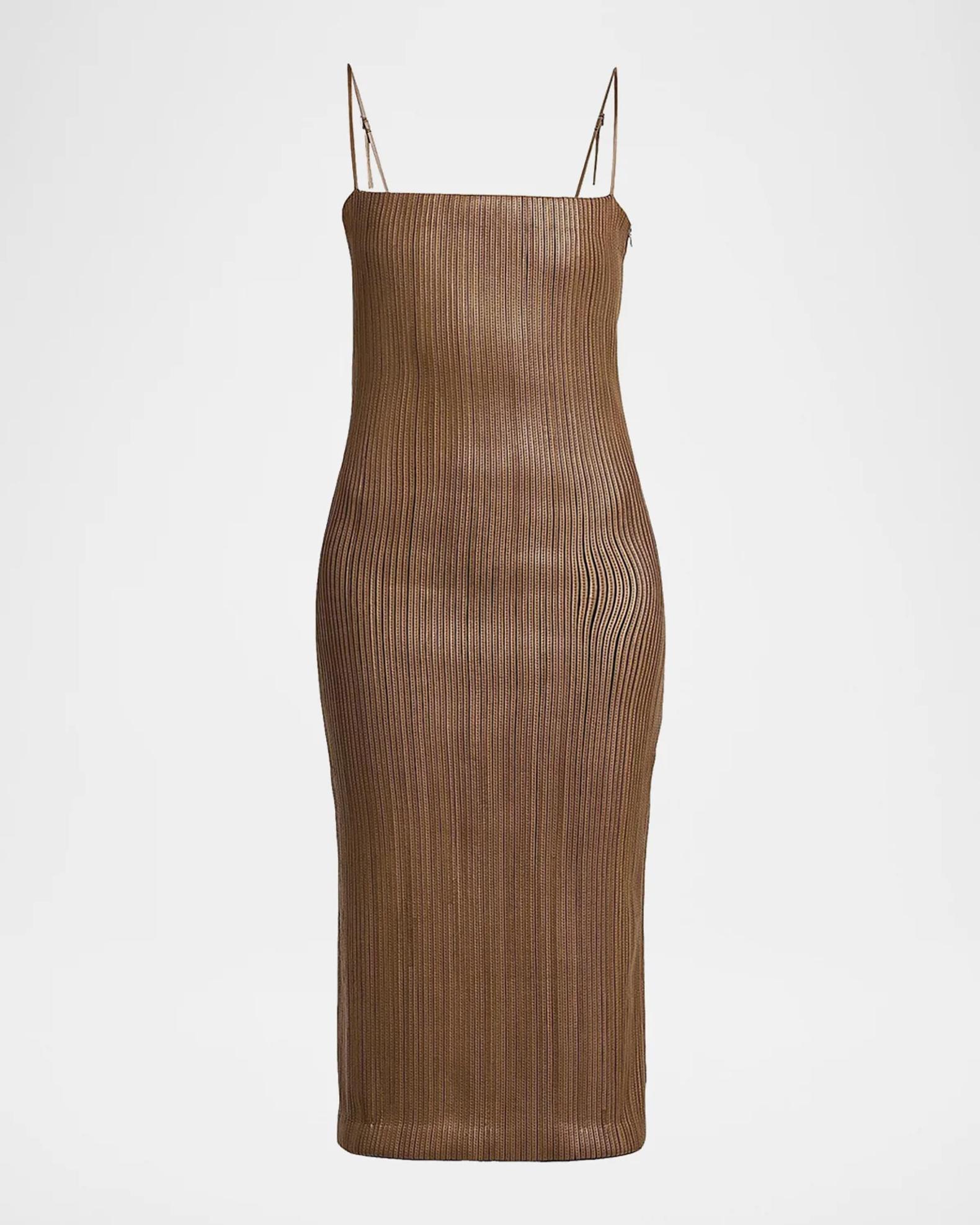 Leather Ribbed Midi Dress