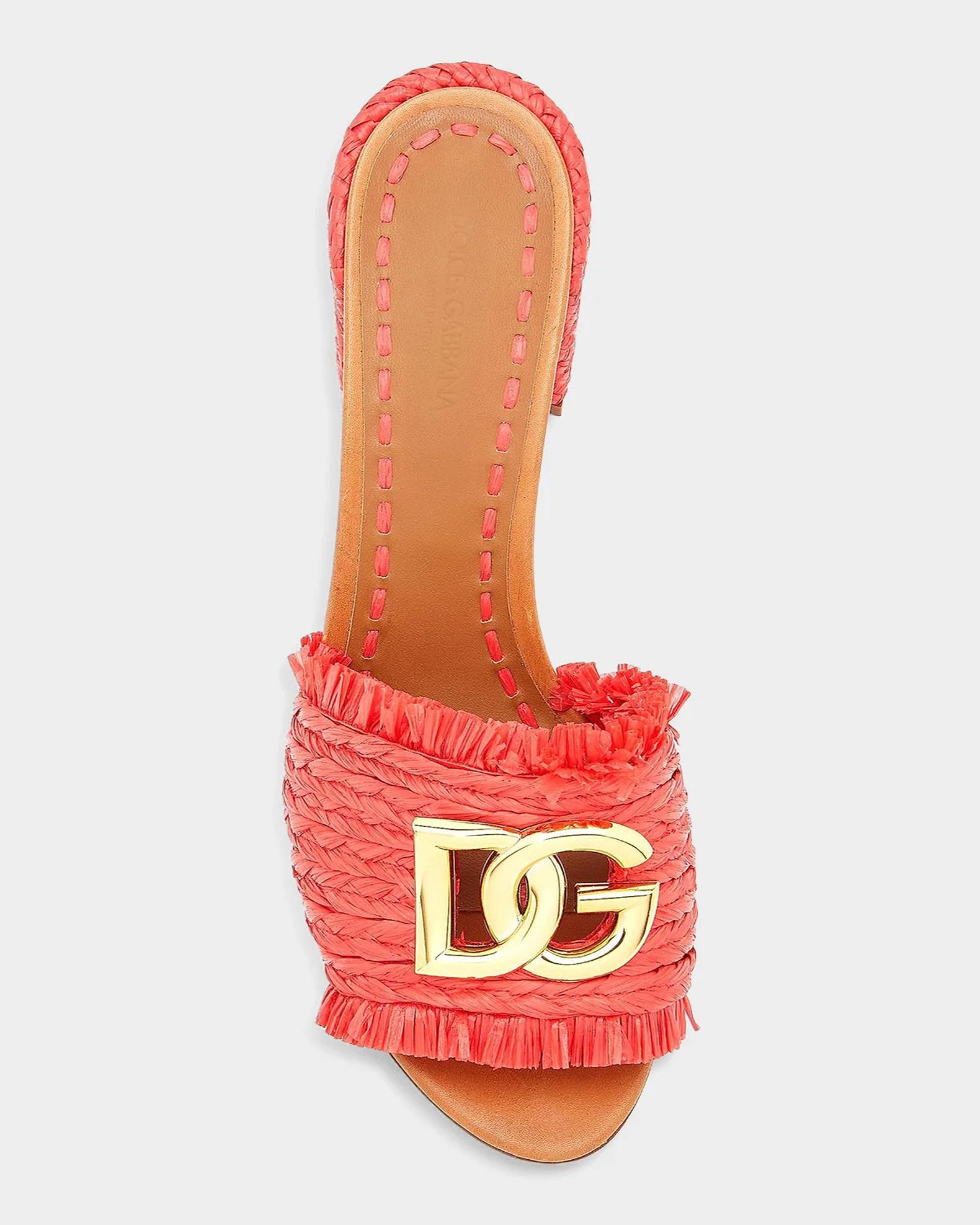 Dolce&Gabbana 60mm Raffia Logo Block Heel Mules | Neiman Marcus