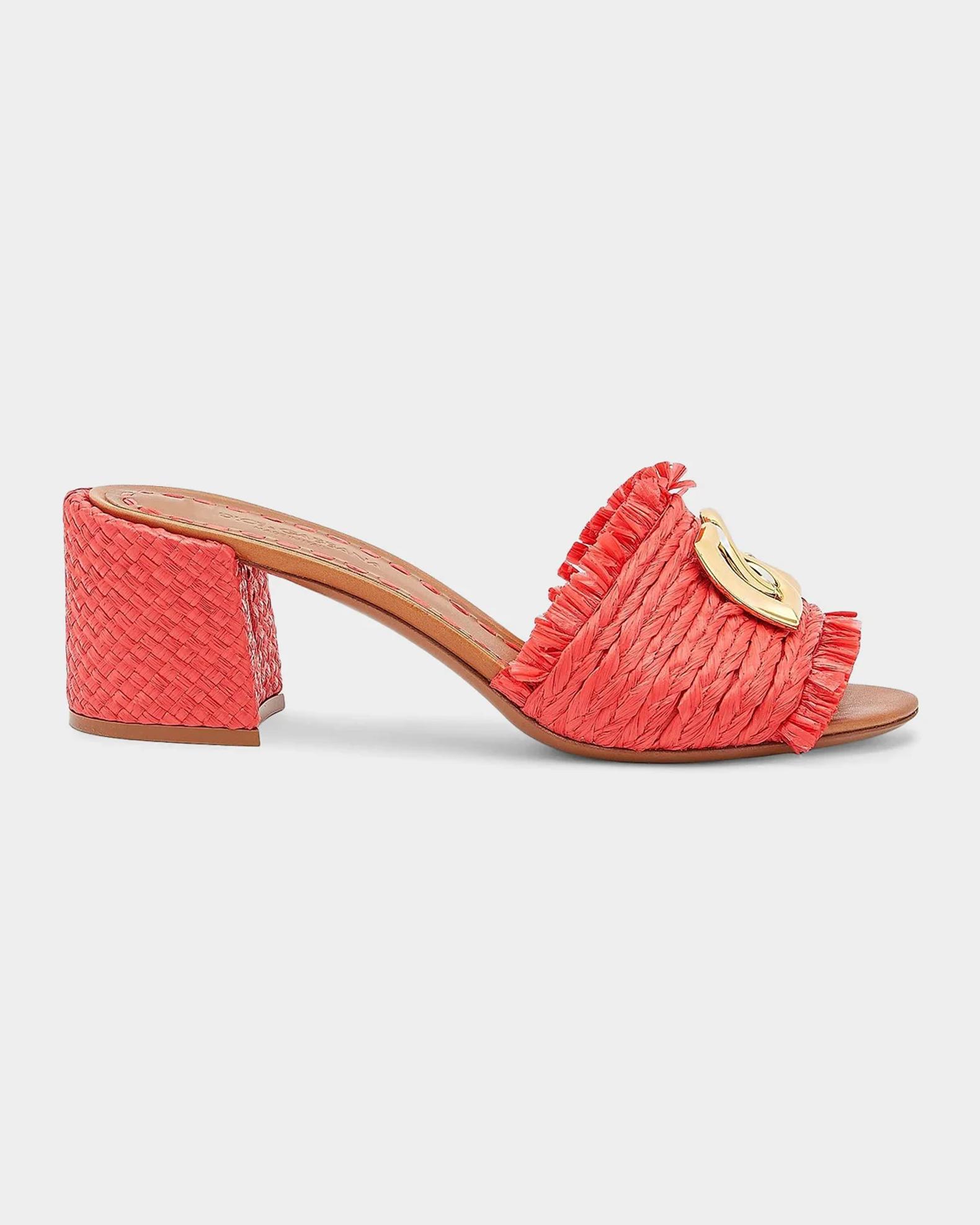 Dolce&Gabbana 60mm Raffia Logo Block Heel Mules | Neiman Marcus