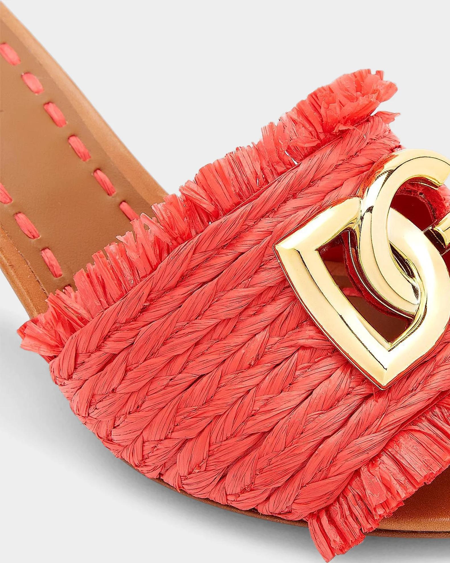 Dolce&Gabbana 60mm Raffia Logo Block Heel Mules | Neiman Marcus