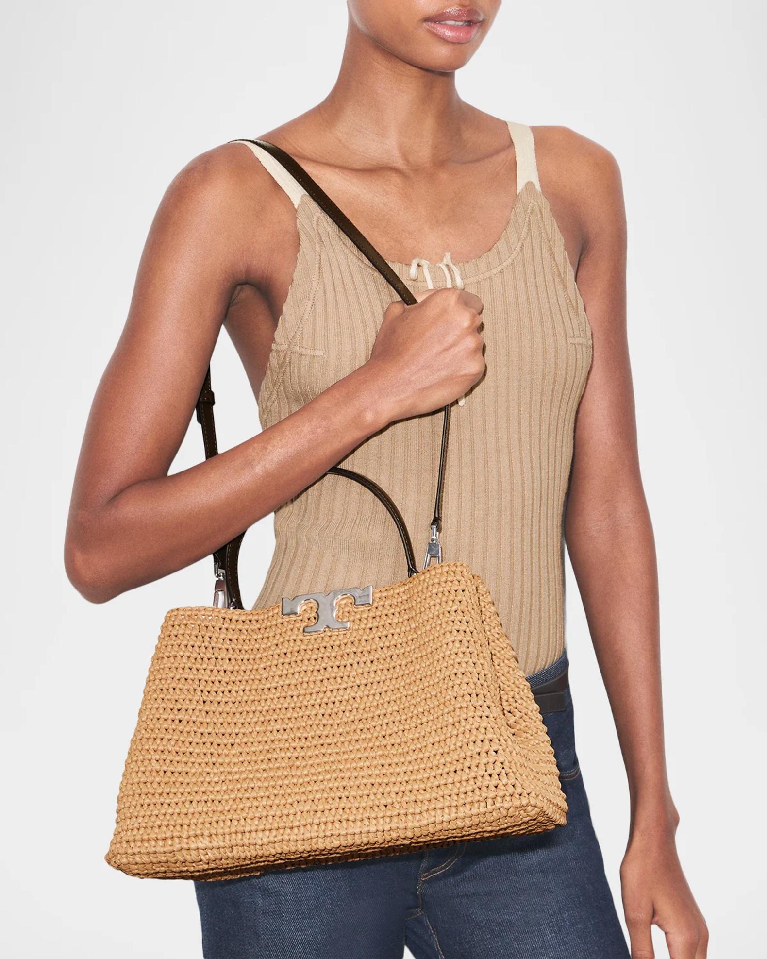 Tory Burch Eleanor Crochet Raffia Top-Handle Bag | Neiman Marcus
