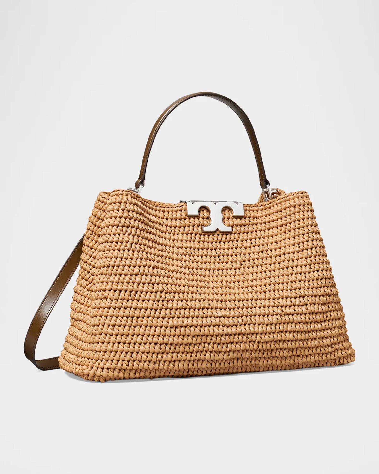 Tory Burch Eleanor Crochet Raffia Top-Handle Bag | Neiman Marcus
