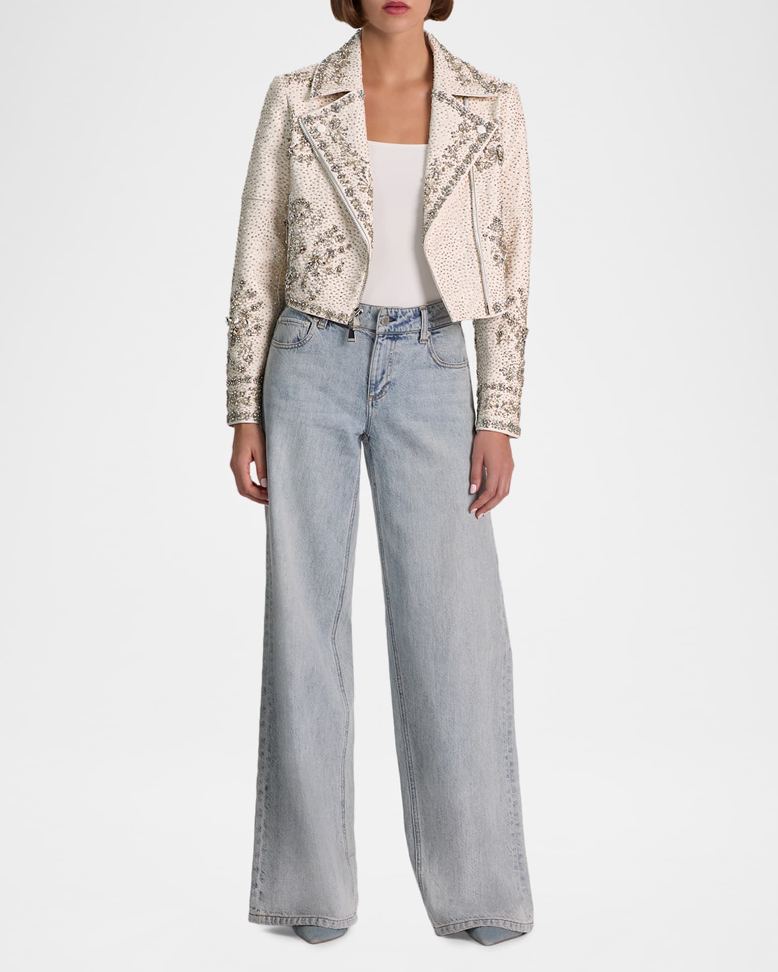 ALICE + OLIVIA Avril Embellished Vegan Leather Jacket | Neiman Marcus