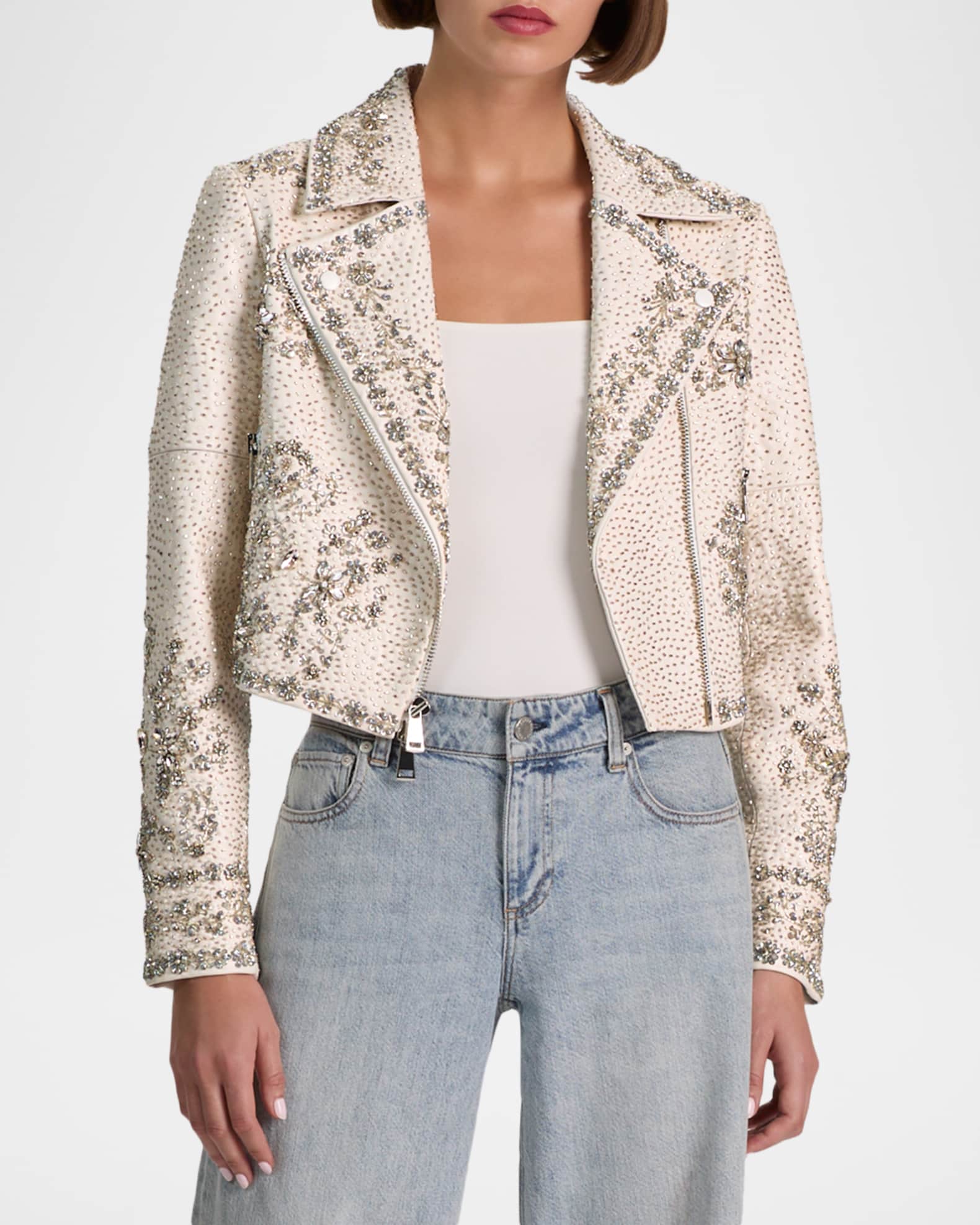 ALICE + OLIVIA Avril Embellished Vegan Leather Jacket | Neiman Marcus