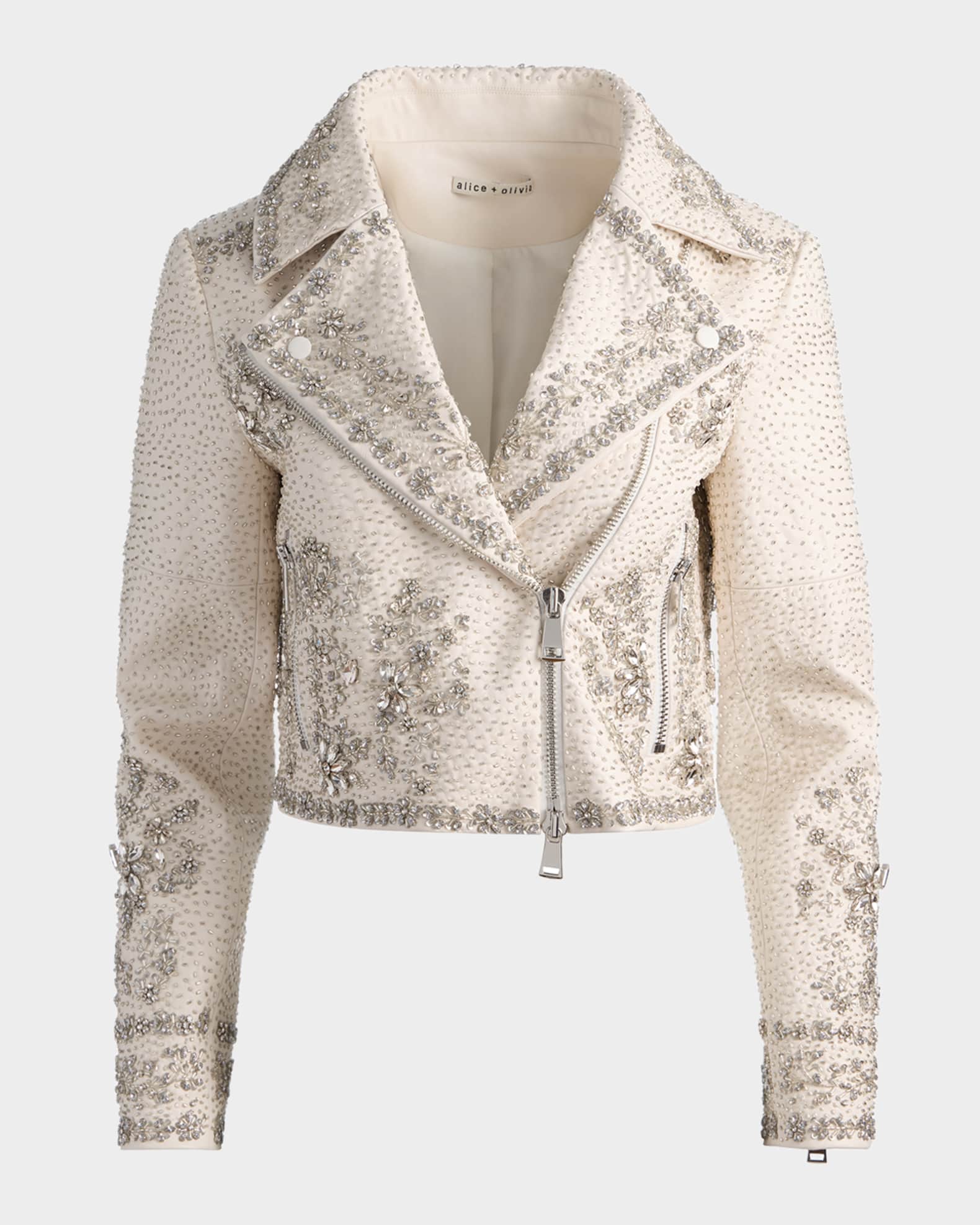 ALICE + OLIVIA Avril Embellished Vegan Leather Jacket | Neiman Marcus