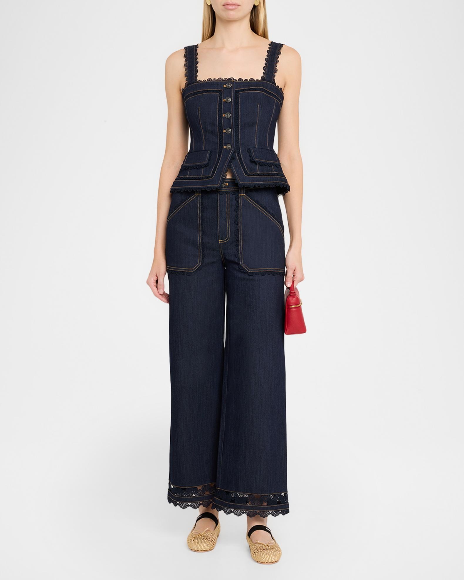Cinq à Sept Cotton-Blend Lace-Trim Top | Neiman Marcus