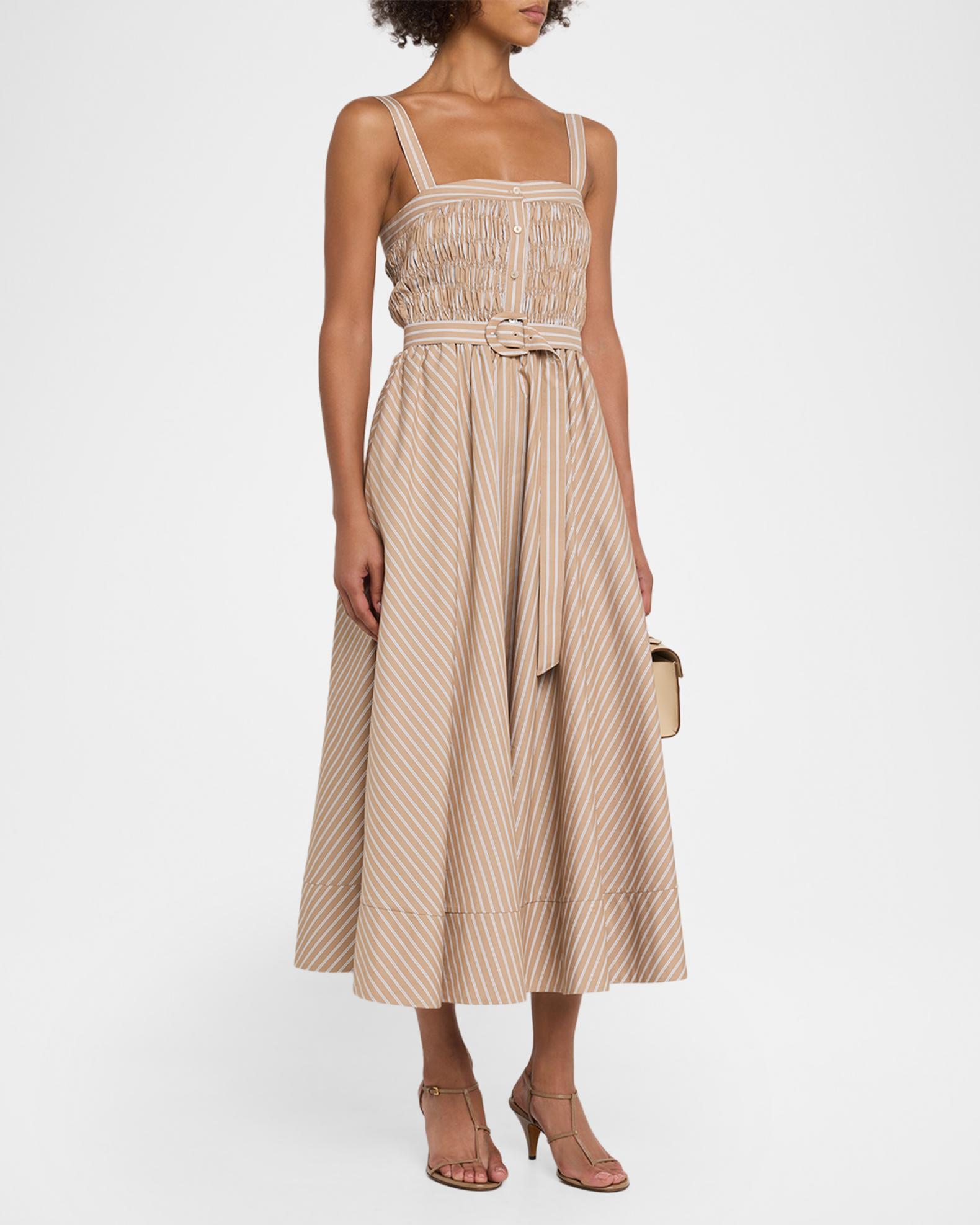 Cinq à Sept Clara Stripe Cotton-Blend Midi Dress | Neiman Marcus