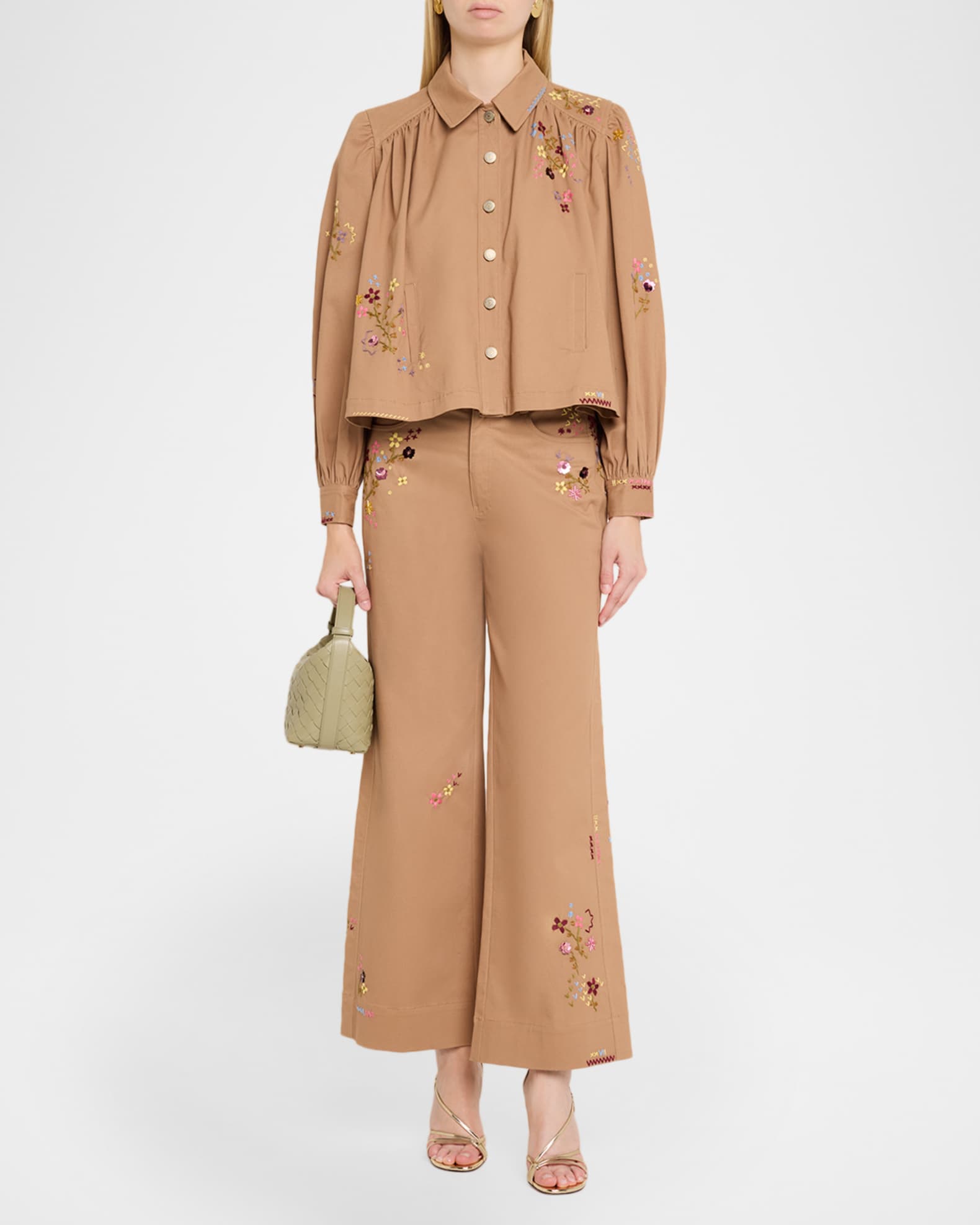 Cinq a Sept Flared Wildflower Embroidered Pants | Neiman Marcus