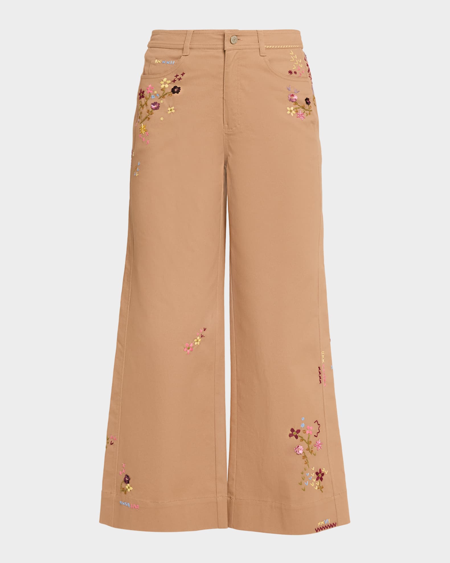Cinq a Sept Flared Wildflower Embroidered Pants | Neiman Marcus