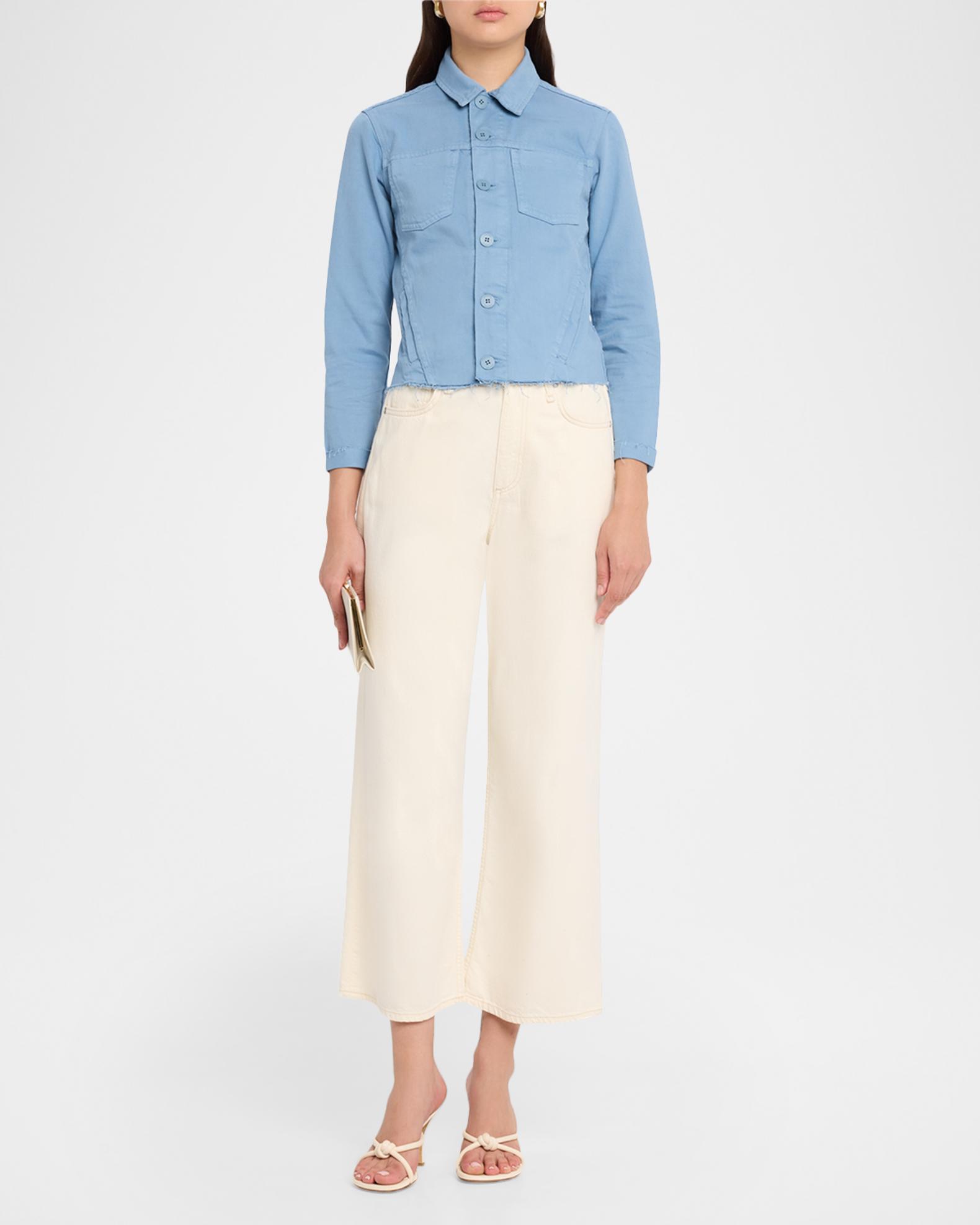 L'AGENCE Janelle Raw-Edge Button-Front Denim Shirt | Neiman Marcus