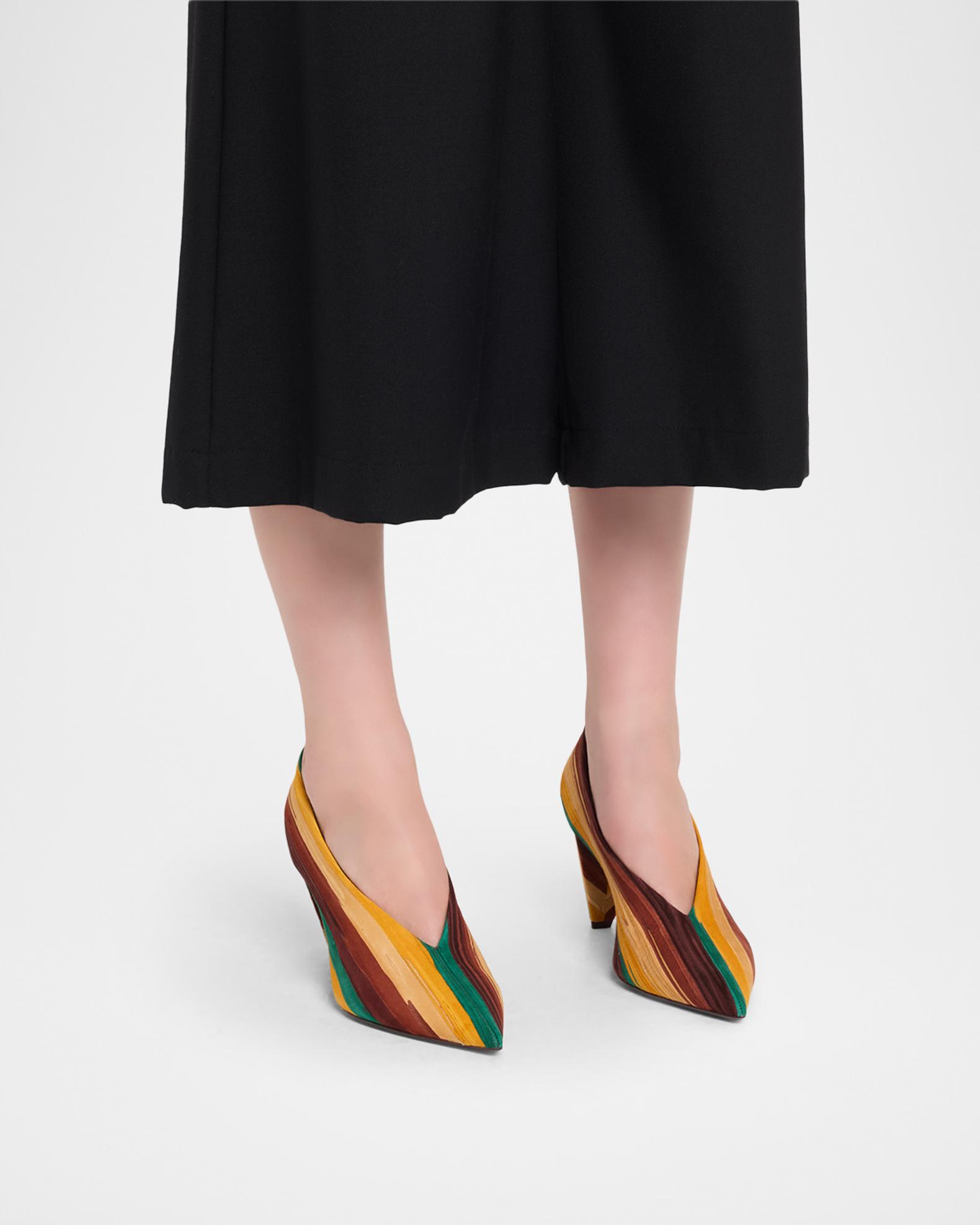LOEWE 85mm Origami Cubic Striped Suede Pumps | Neiman Marcus