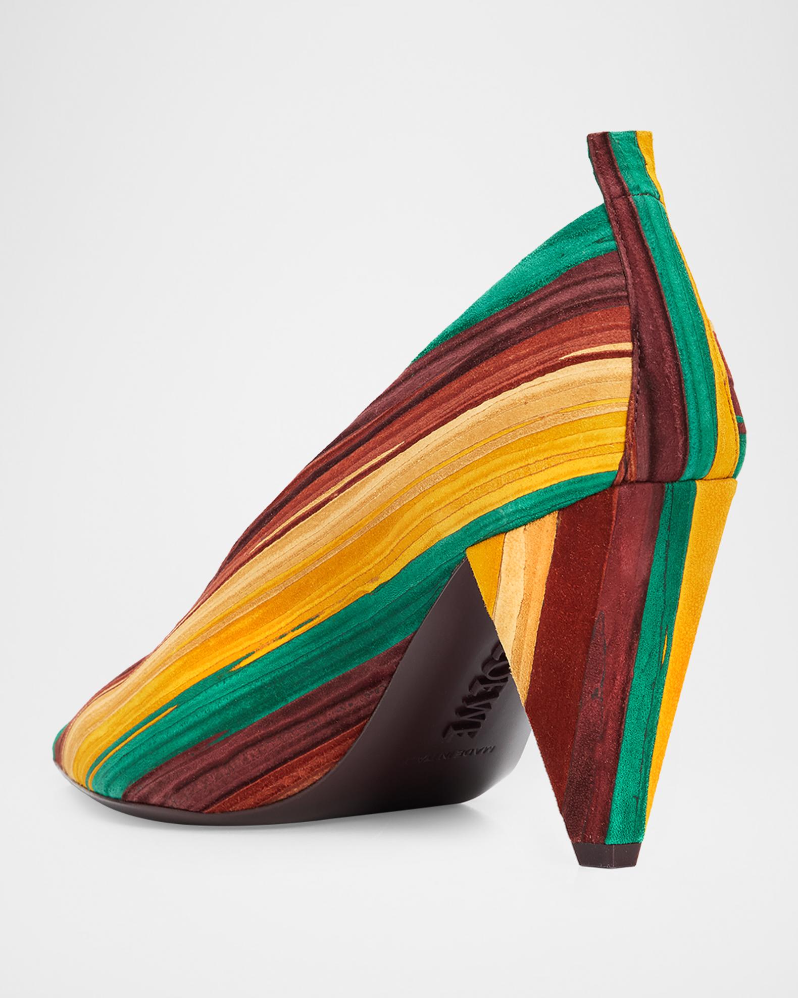 LOEWE 85mm Origami Cubic Striped Suede Pumps | Neiman Marcus