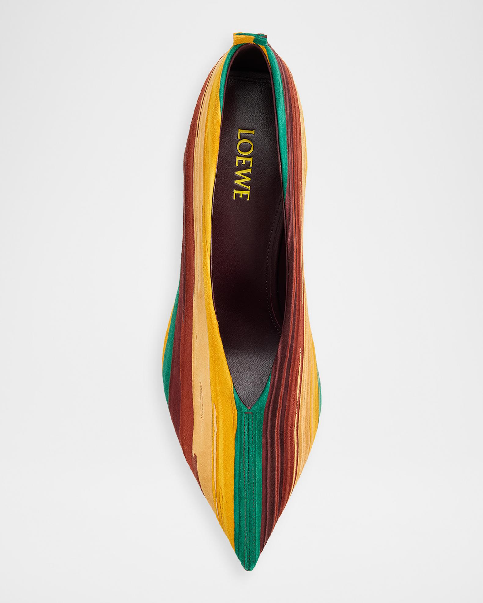 LOEWE 85mm Origami Cubic Striped Suede Pumps | Neiman Marcus
