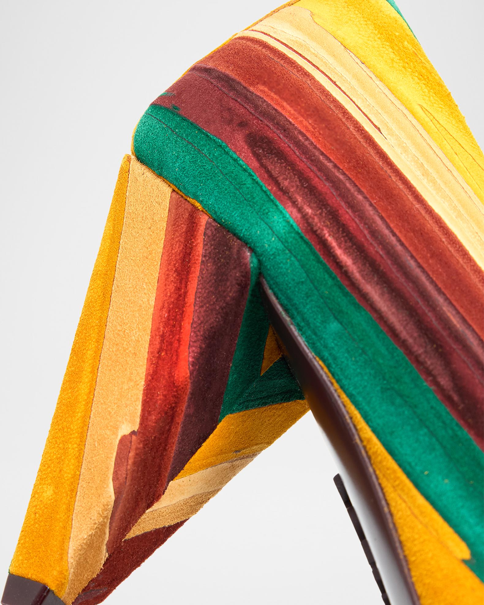 LOEWE 85mm Origami Cubic Striped Suede Pumps | Neiman Marcus