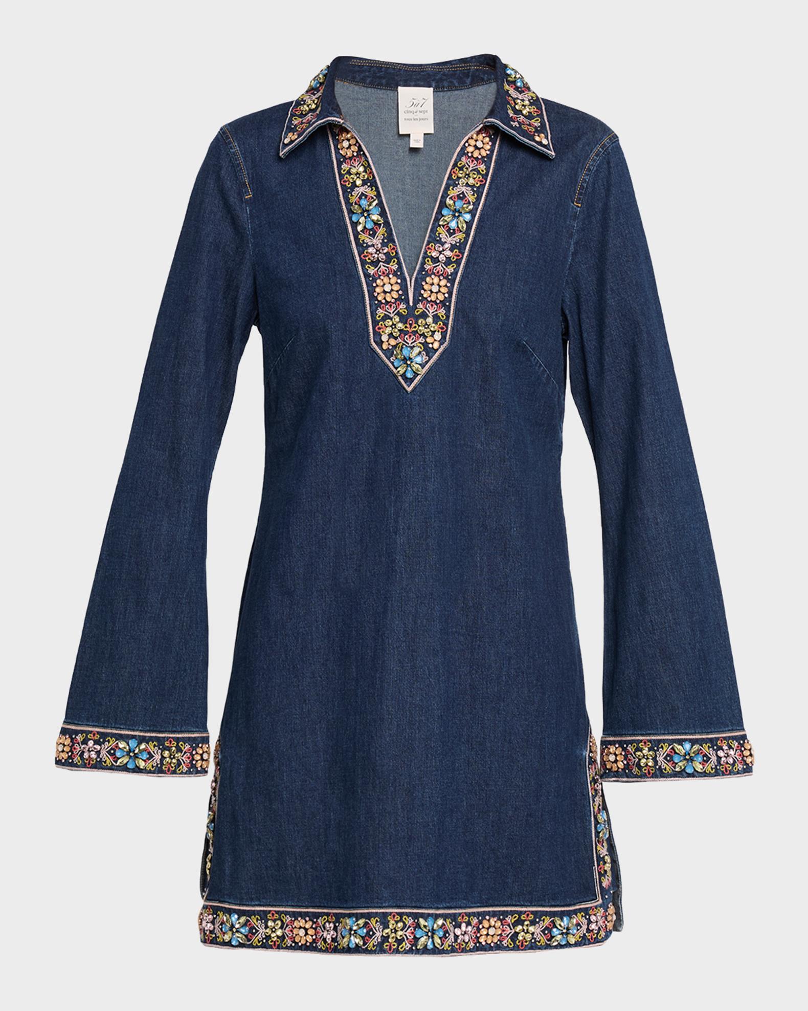 Cinq à Sept Pierson Embroidered Denim Mini Dress | Neiman Marcus