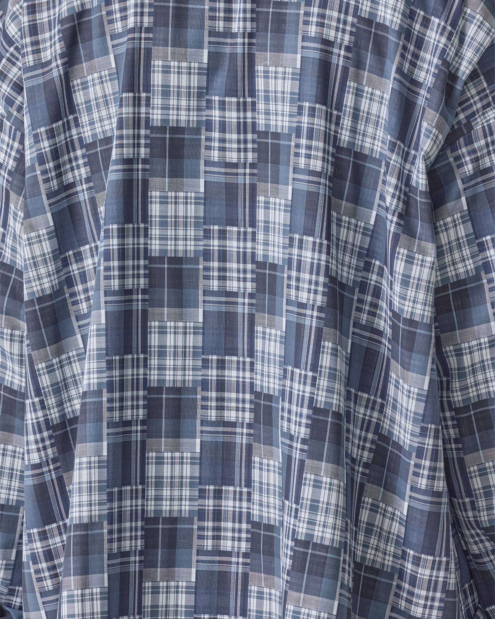 Eskandar A-Line Patchwork Plaid Cotton Shirt | Neiman Marcus