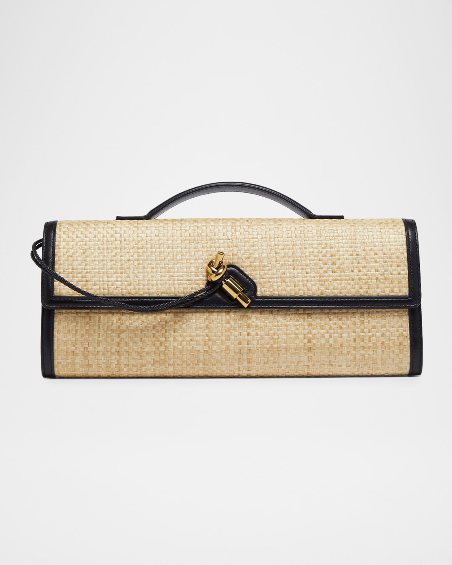 Bottega Veneta Andiamo Woven Raffia Clutch Bag | Neiman Marcus