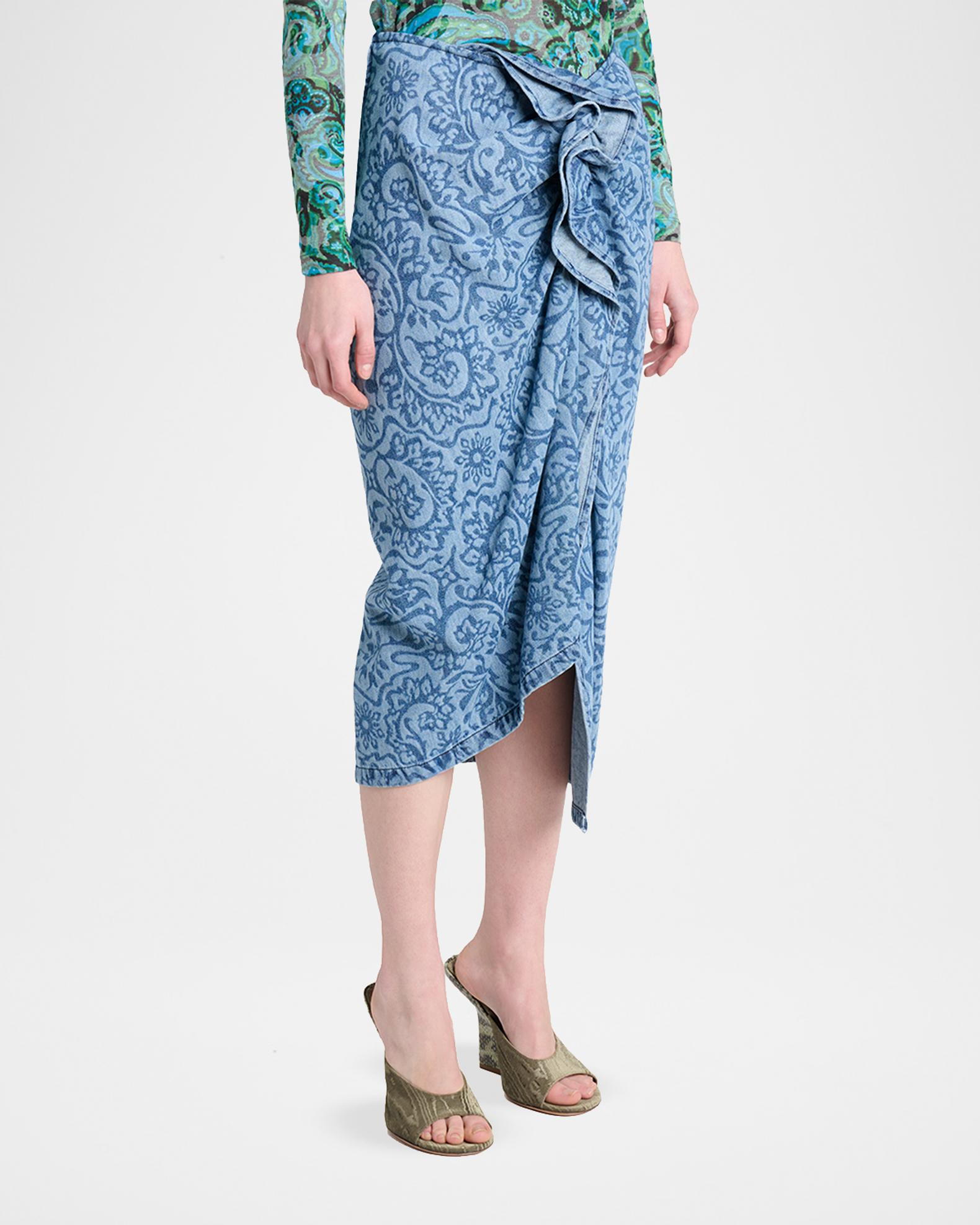 Dries Van Noten Sinas Floral Denim Ruffle Midi Skirt | Neiman Marcus