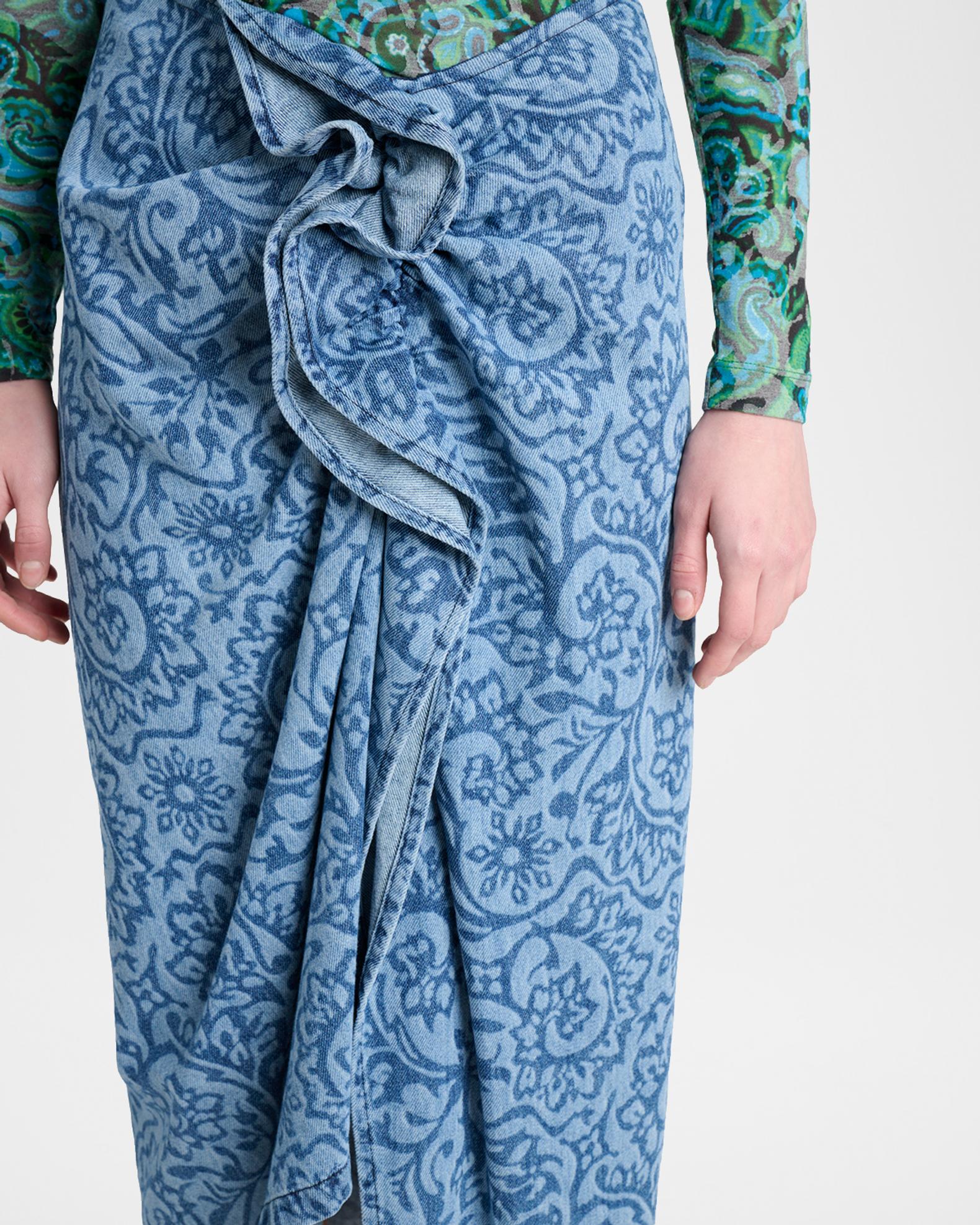 Dries Van Noten Sinas Floral Denim Ruffle Midi Skirt | Neiman Marcus