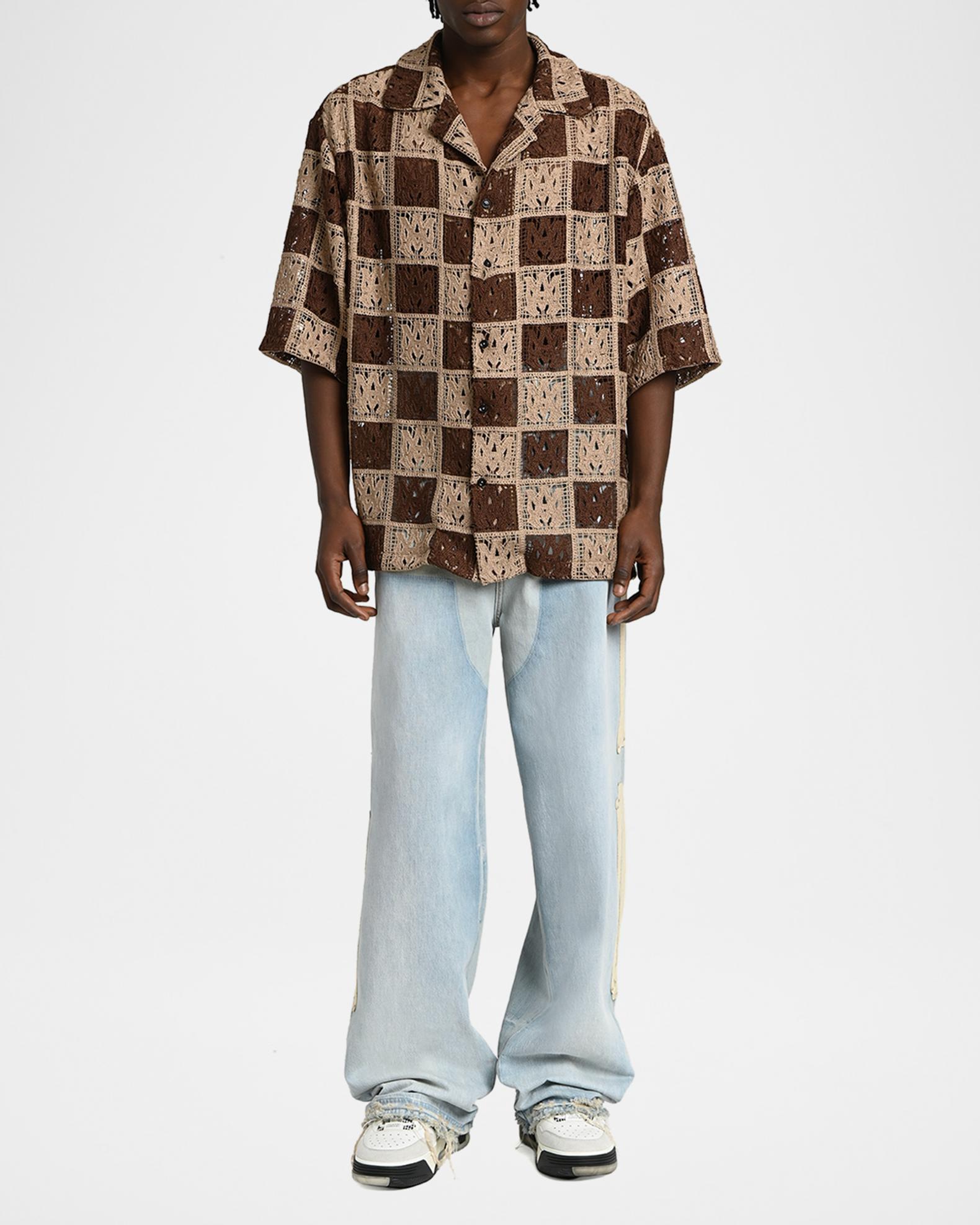 Amiri Men's Crochet MA-Knit Checkerboard Short-Sleeve Shirt