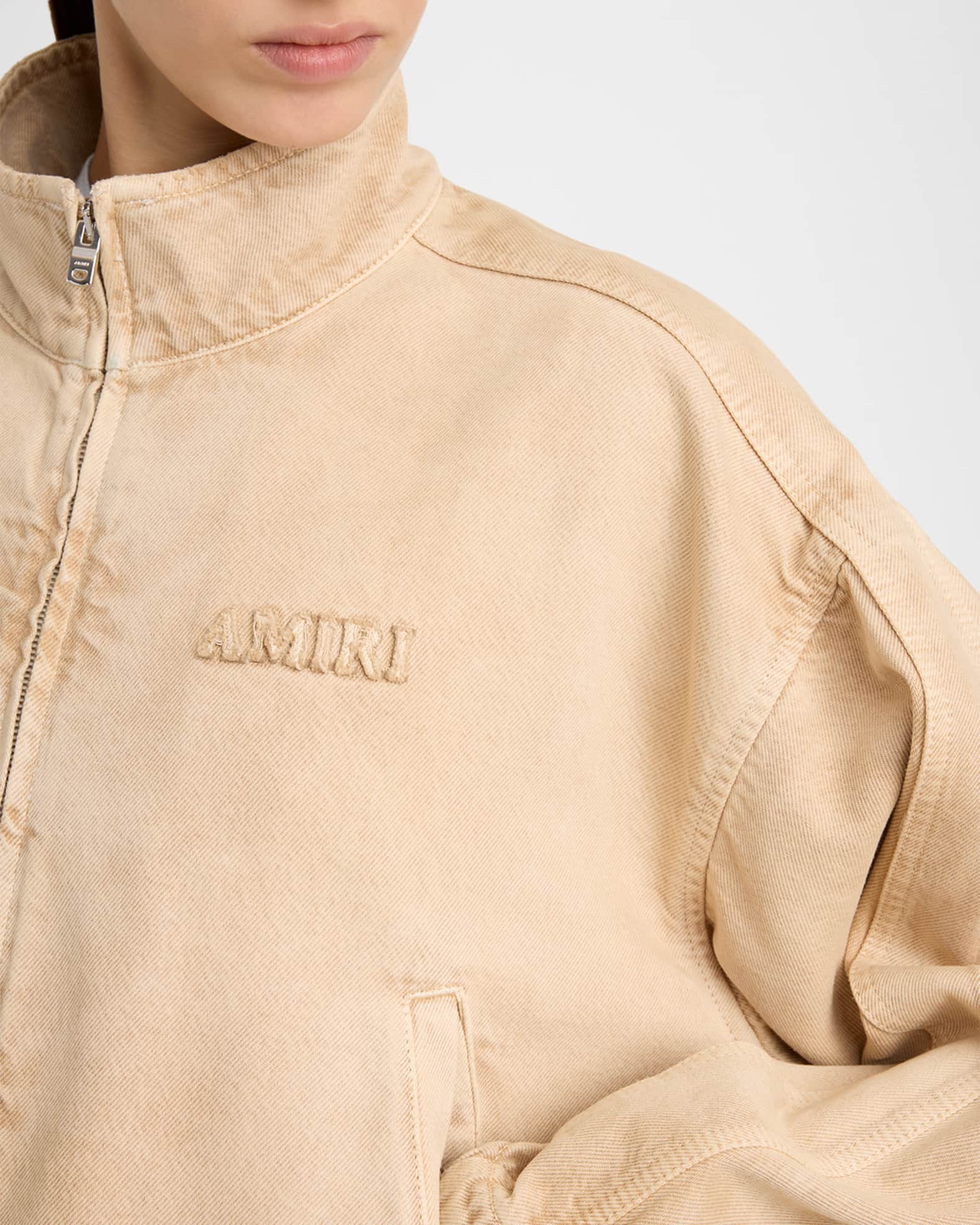 Amiri Logo-Embroidered Denim Track Jacket | Neiman Marcus