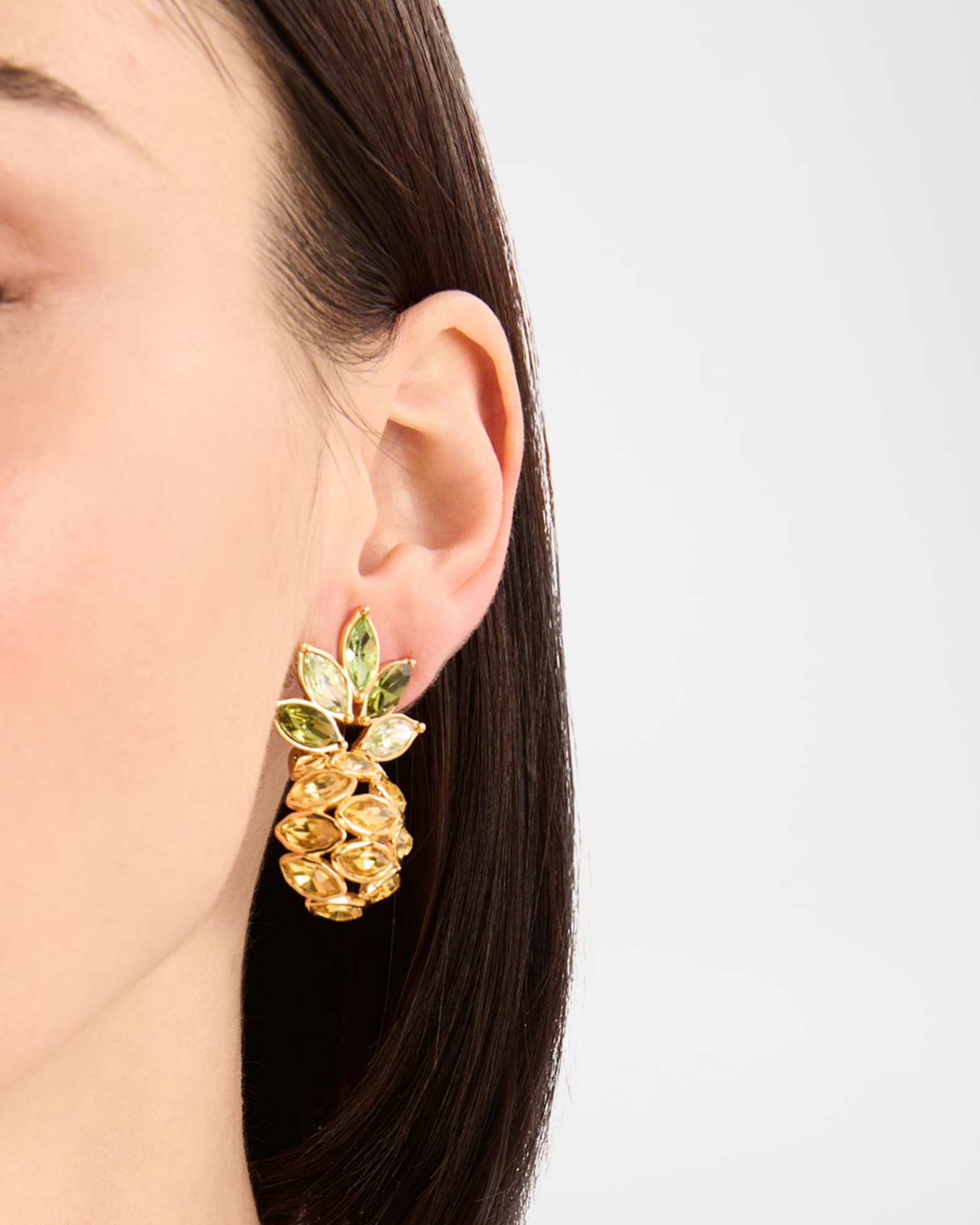 Oscar de la Renta Pineapple Crystal Leaf Clip-On Earrings | Neiman