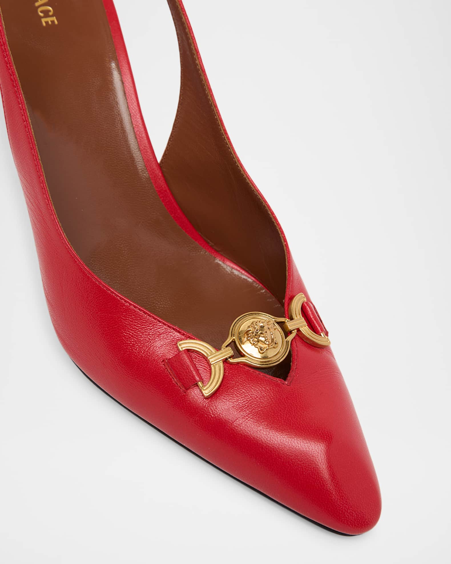Versace 90mm La Medusa Leather Slingback Pumps | Neiman Marcus