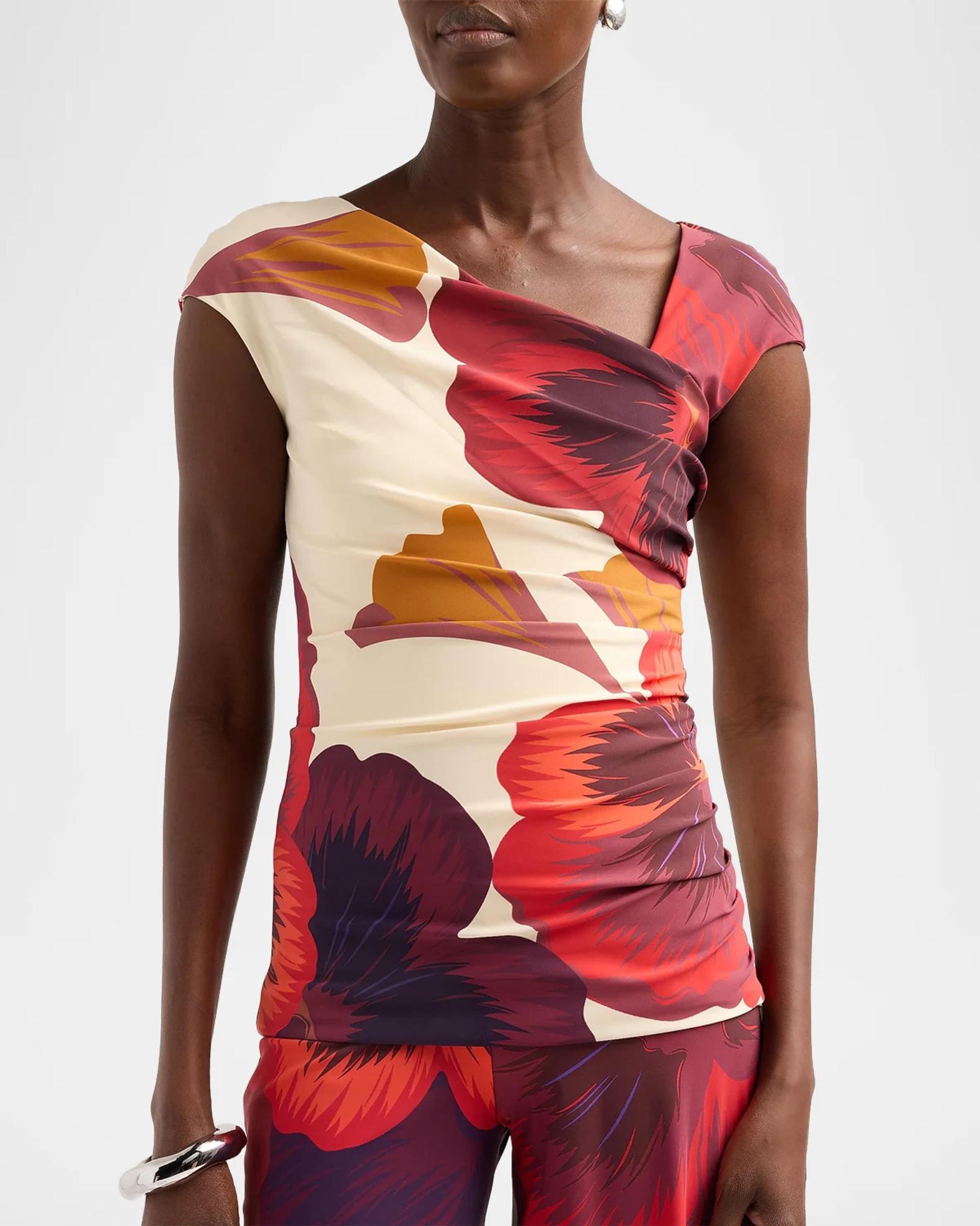 Chiara Boni La Petite Robe Aasha Floral Asymmetric Top | Neiman Marcus